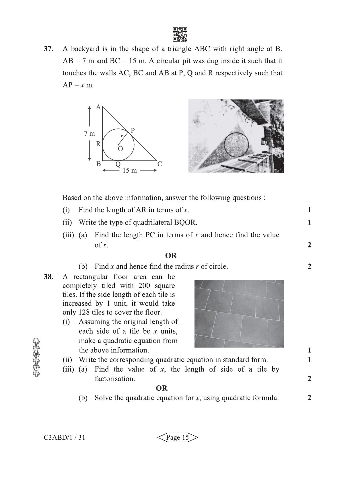 CBSE Class 10 30-1-2 Mathematics Standard 2024 Question Paper - Page 15