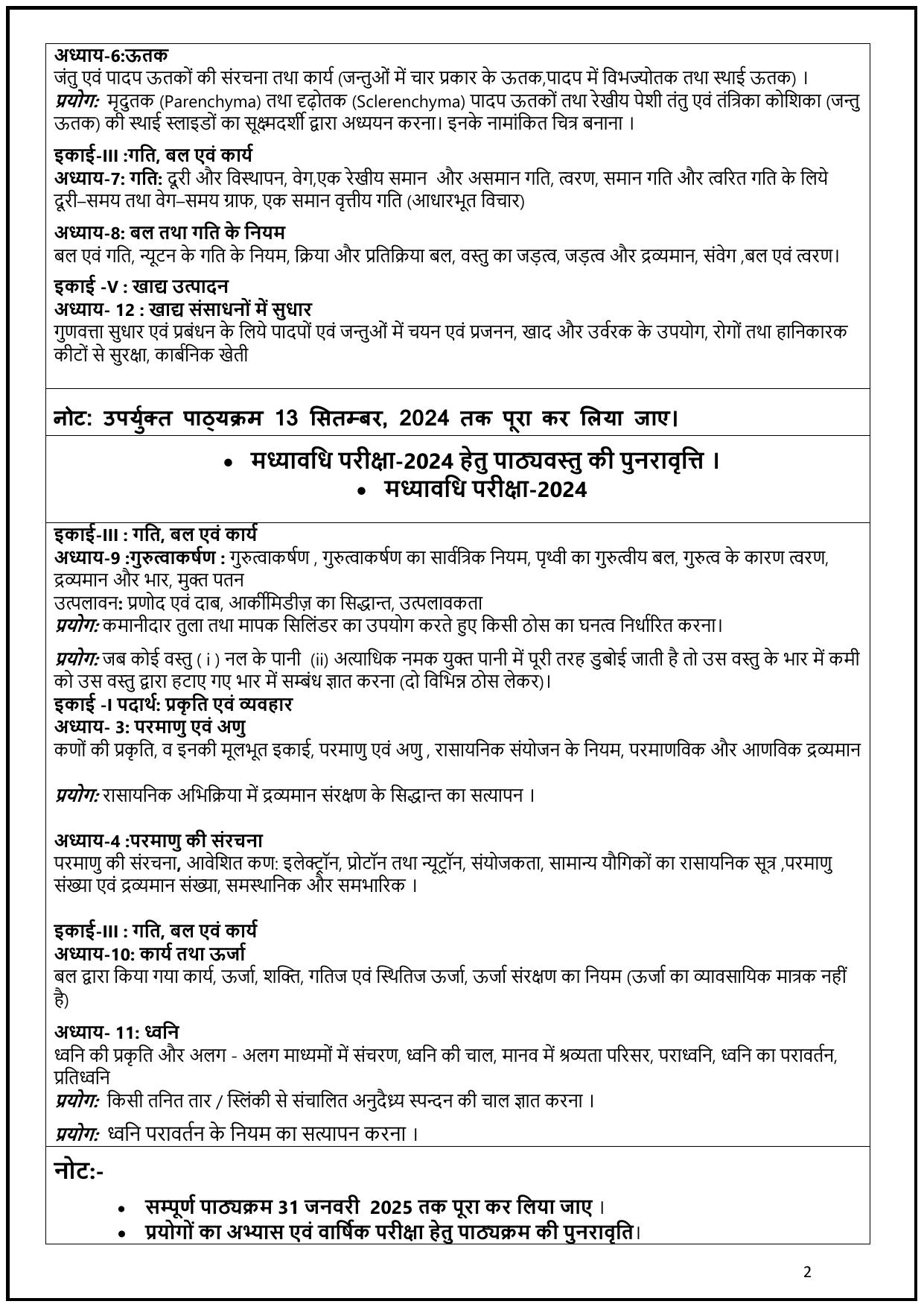 Edudel Class 9 Science (Hindi Medium) Syllabus 2025 - Page 2