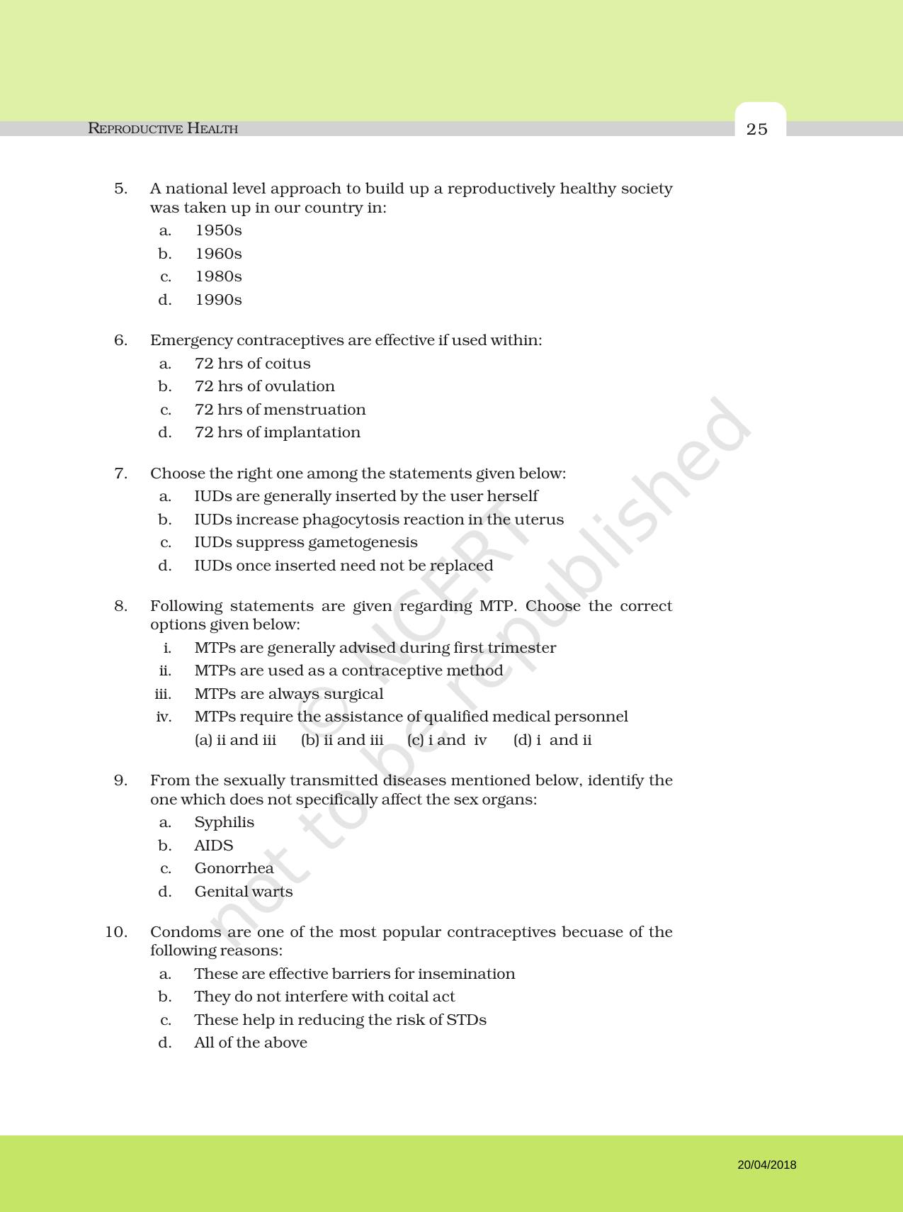 NCERT Exemplar Book for Class 12 Biology: Chapter 4 Reproductive Health - Page 2