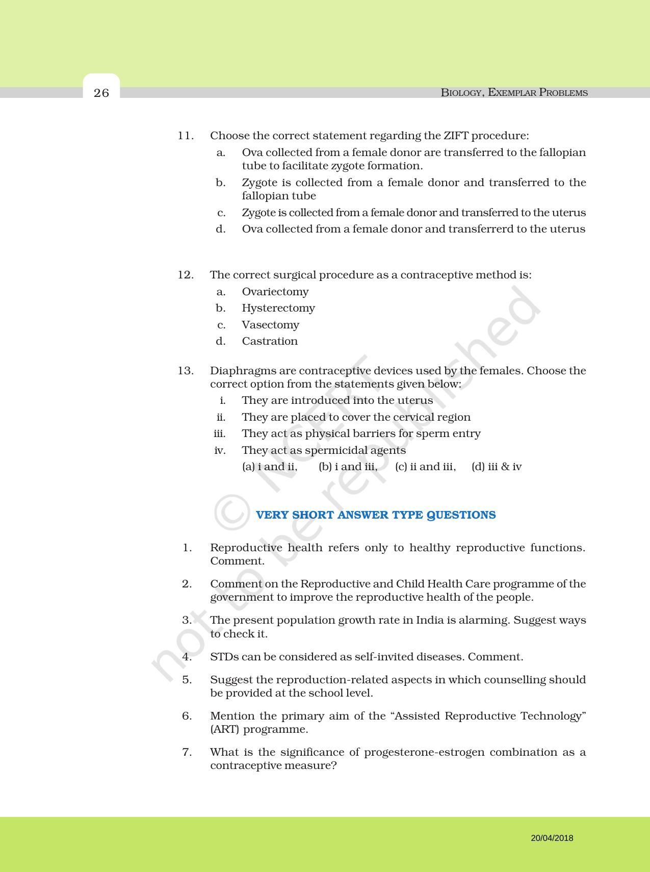 NCERT Exemplar Book for Class 12 Biology: Chapter 4 Reproductive Health - Page 3