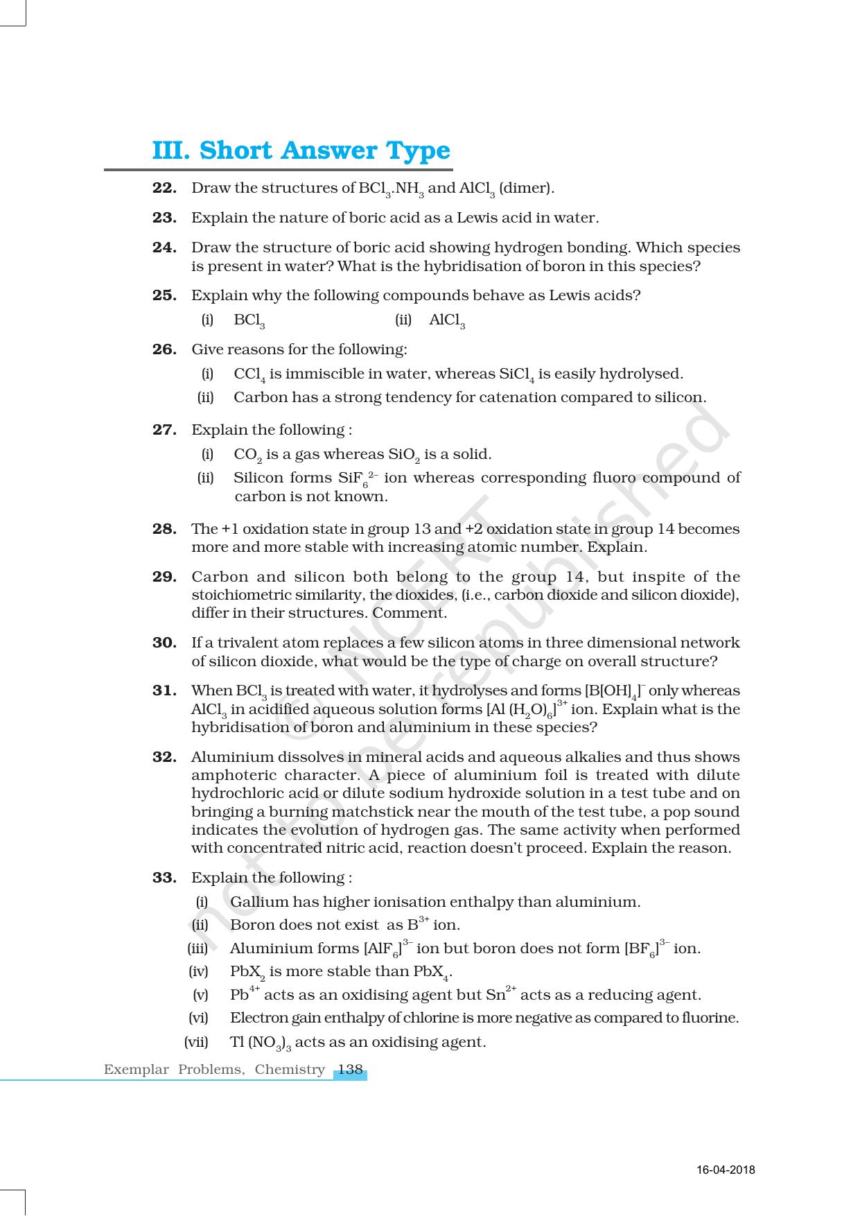 NCERT Exemplar Book for Class 11 Chemistry: Chapter 11 The p-Block Elements - Page 5