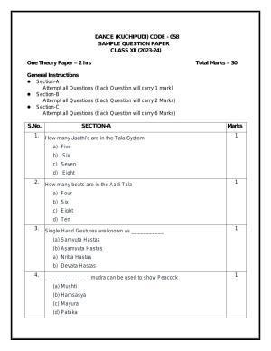 CBSE Class 12 Kuchipudi Sample Paper 2024