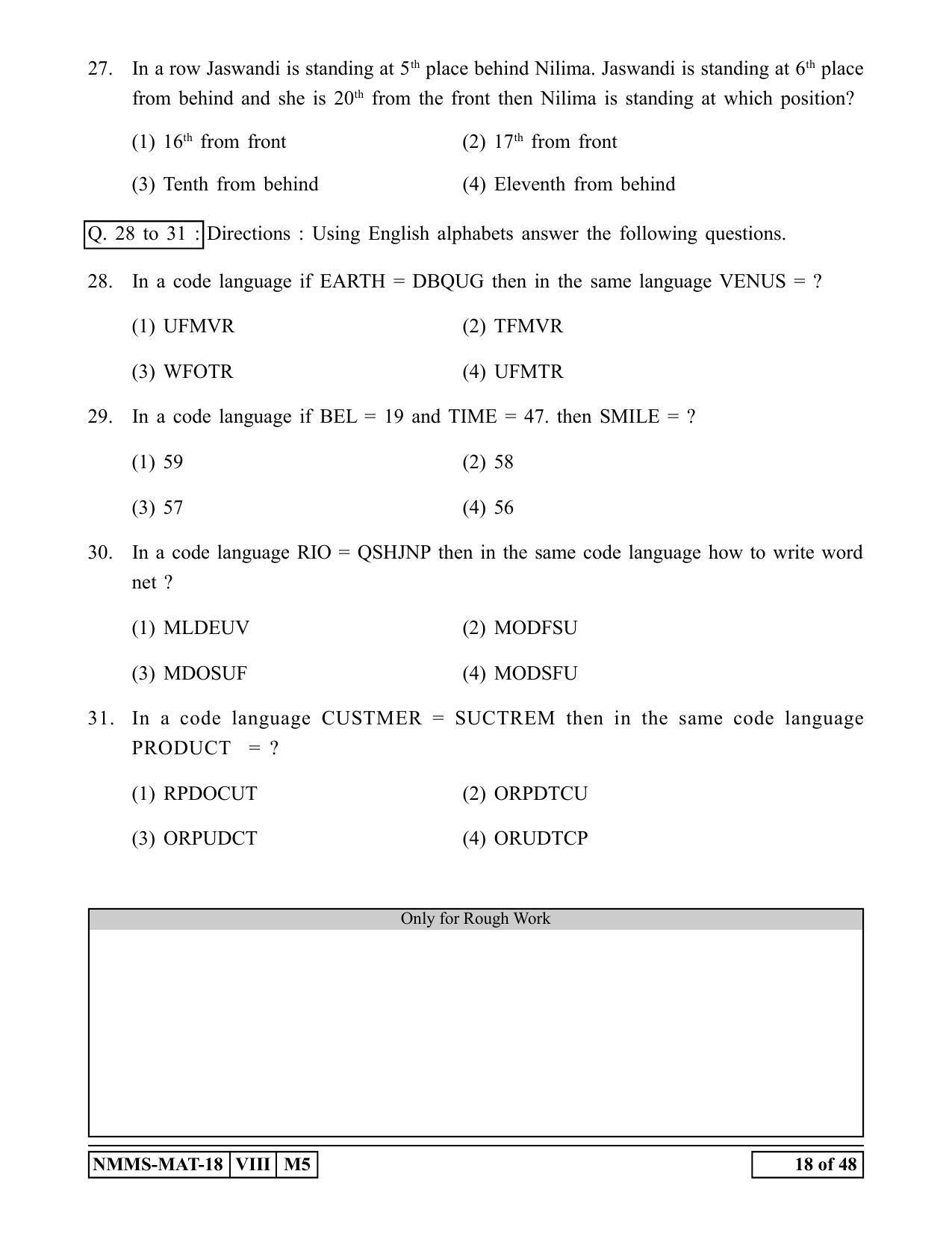 MAT ENGLISH 2018-19 Class 8 Maharashtra NMMS Question Papers - Page 18