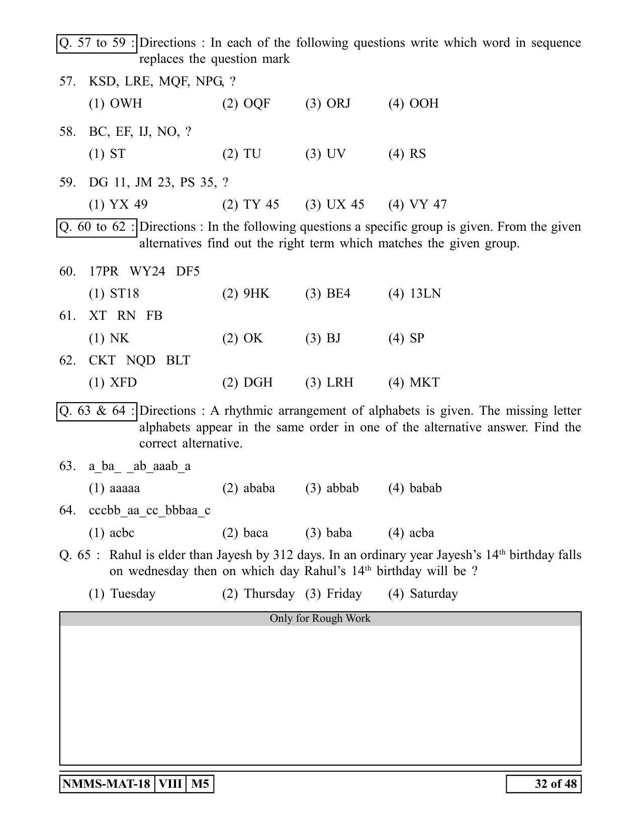 MAT ENGLISH 2018-19 Class 8 Maharashtra NMMS Question Papers - Page 32