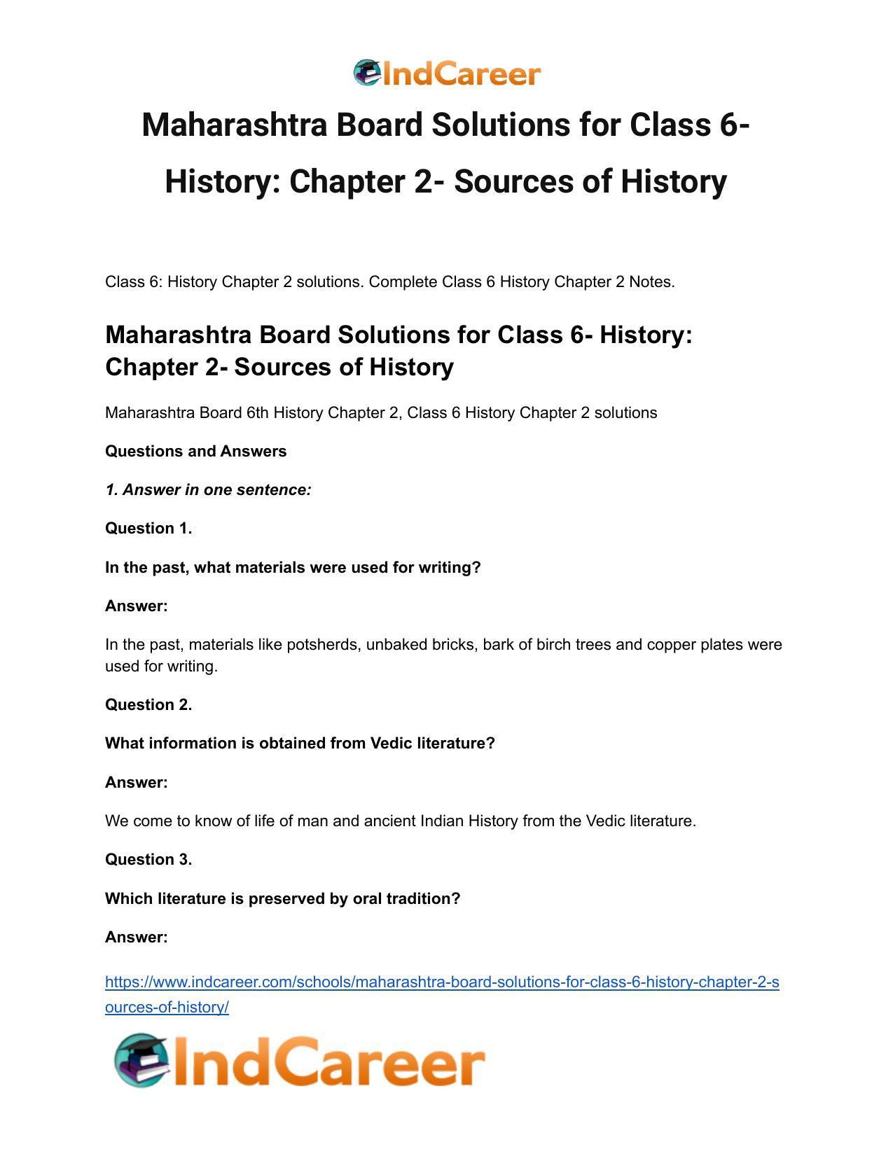 Maharashtra Board Solutions for Class 6- History: Chapter 2- Sources of History - Page 2