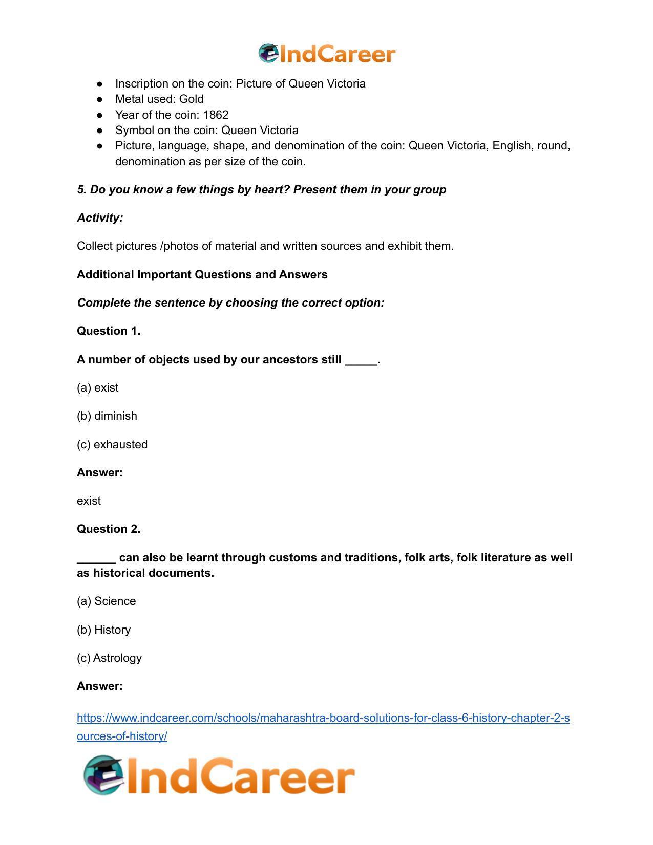Maharashtra Board Solutions for Class 6- History: Chapter 2- Sources of History - Page 4