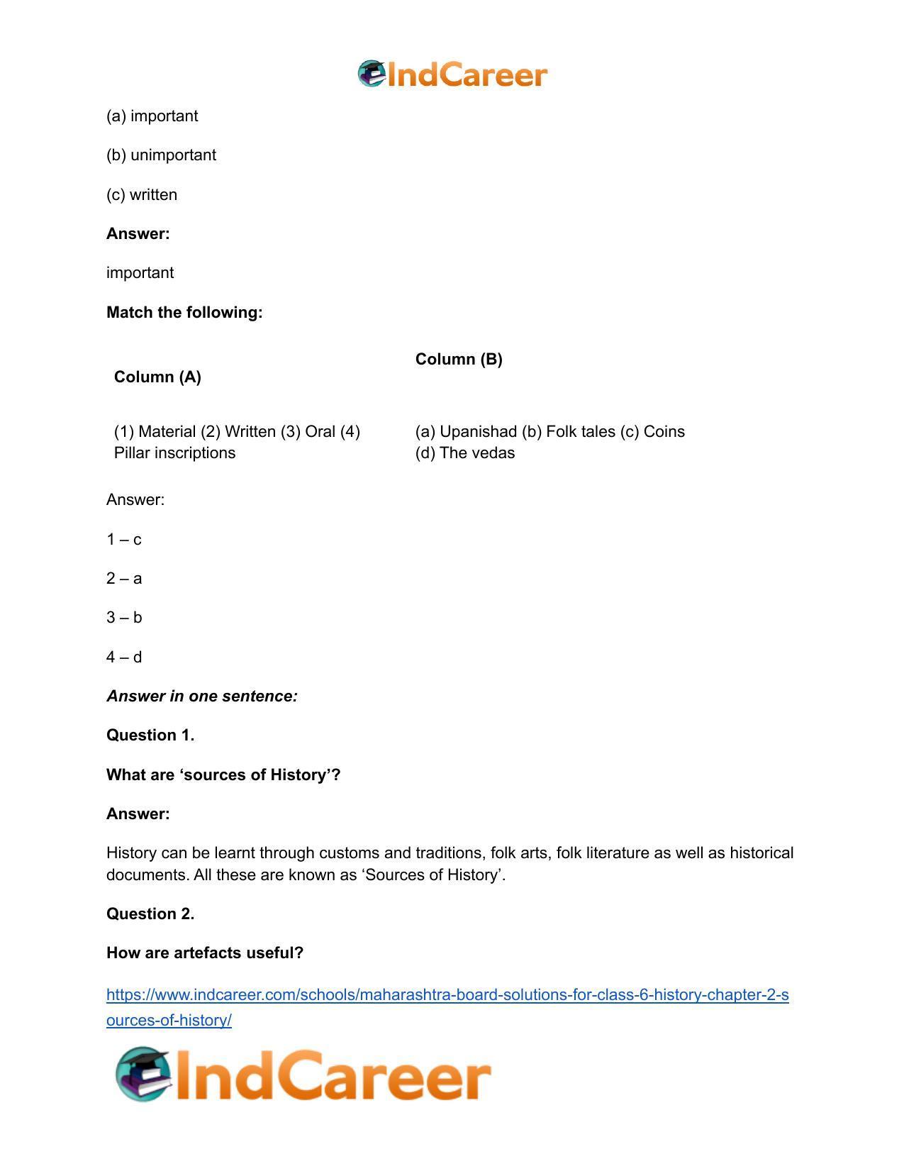 Maharashtra Board Solutions for Class 6- History: Chapter 2- Sources of History - Page 9