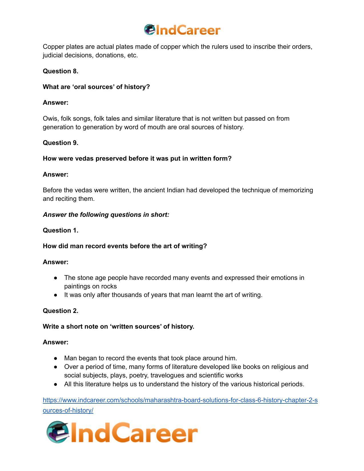 Maharashtra Board Solutions for Class 6- History: Chapter 2- Sources of History - Page 11