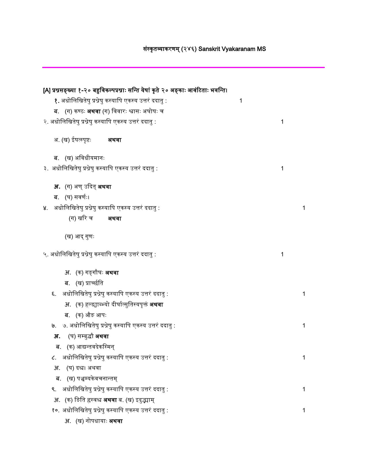 NIOS Class 10 Sanskrit Vyakarana (246) Sample Paper - Page 9