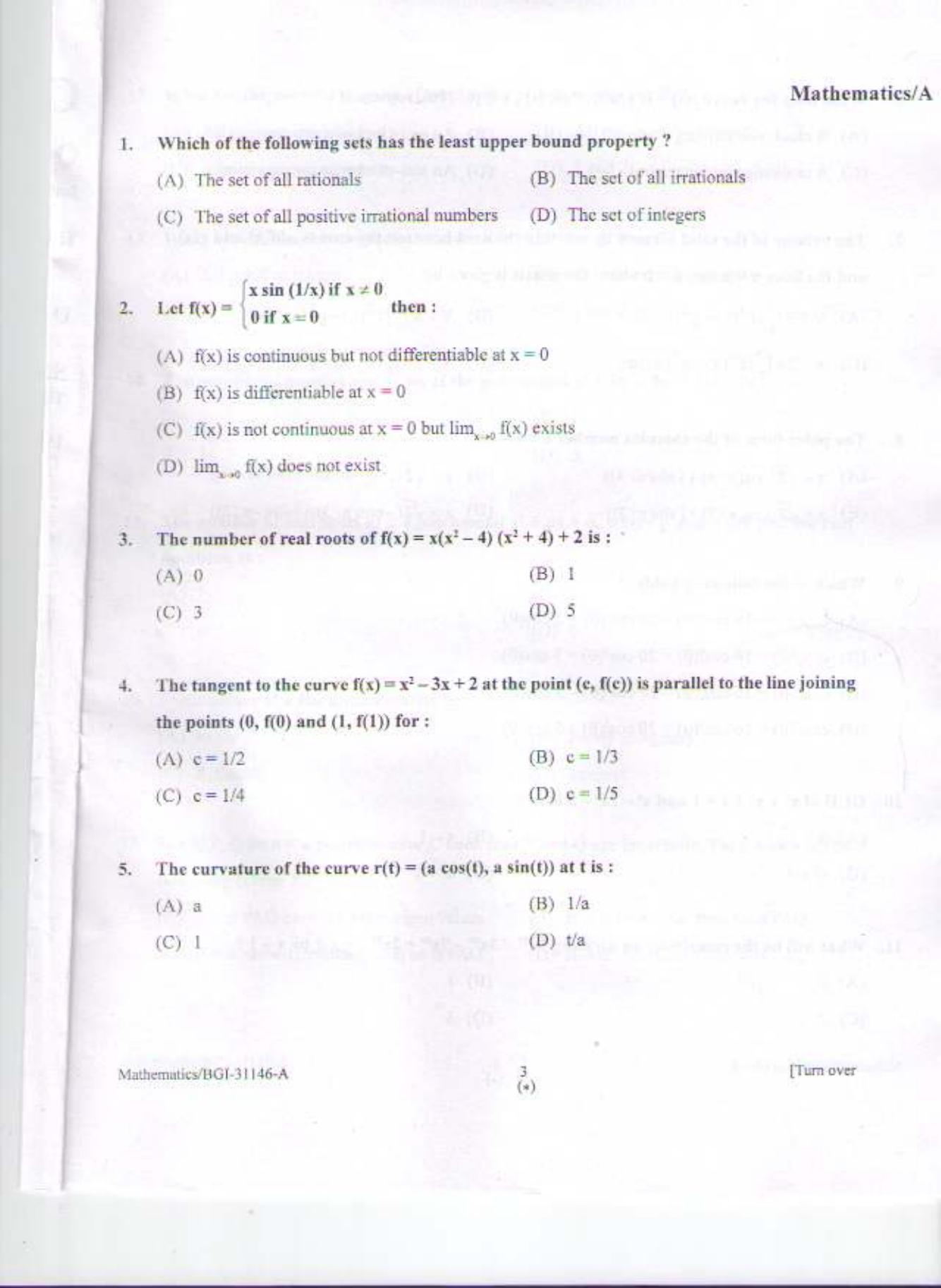 PU CET PG 2015: MSc (HS)(Mathematics) Question Paper - Page 2