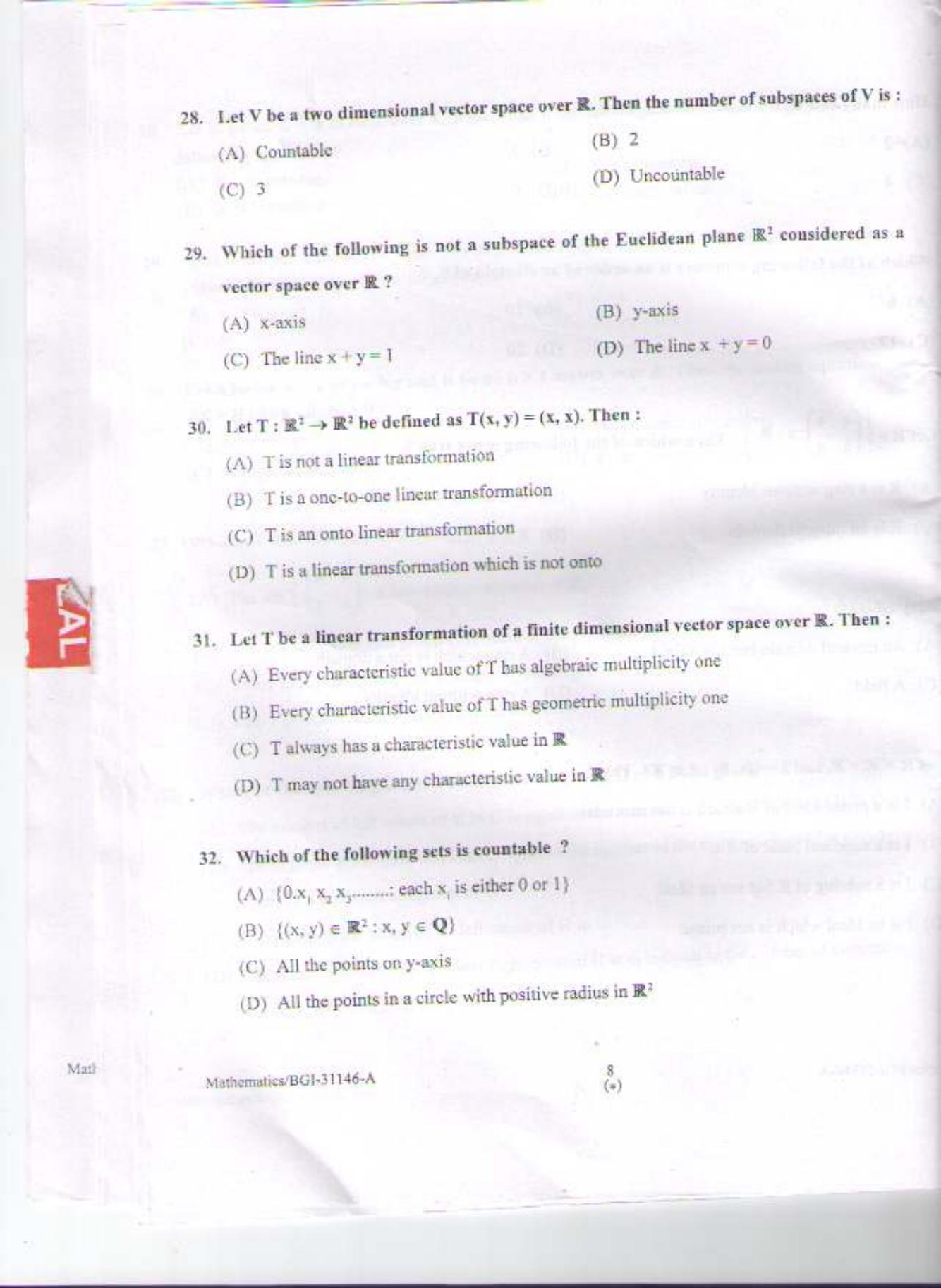 PU CET PG 2015: MSc (HS)(Mathematics) Question Paper - Page 7