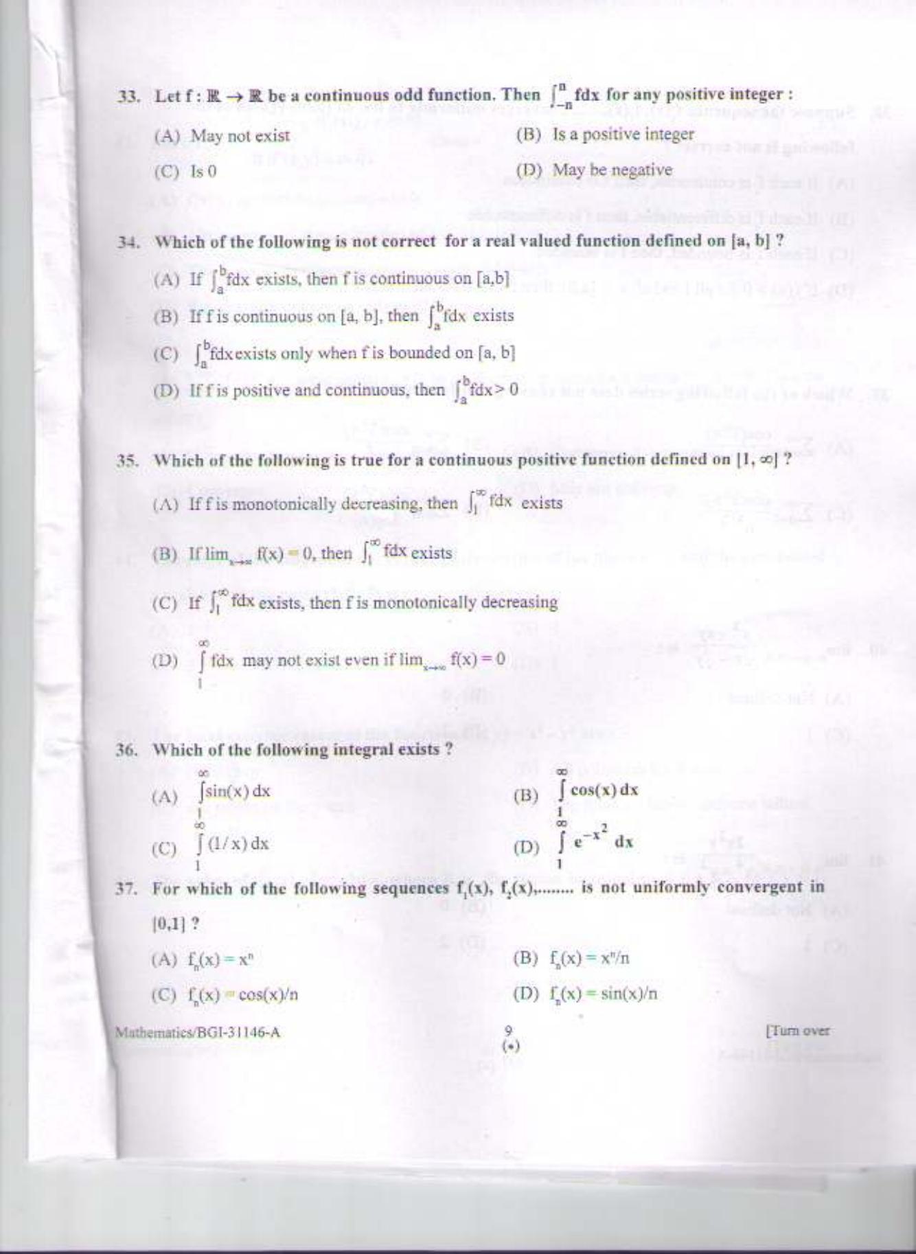 PU CET PG 2015: MSc (HS)(Mathematics) Question Paper - Page 8