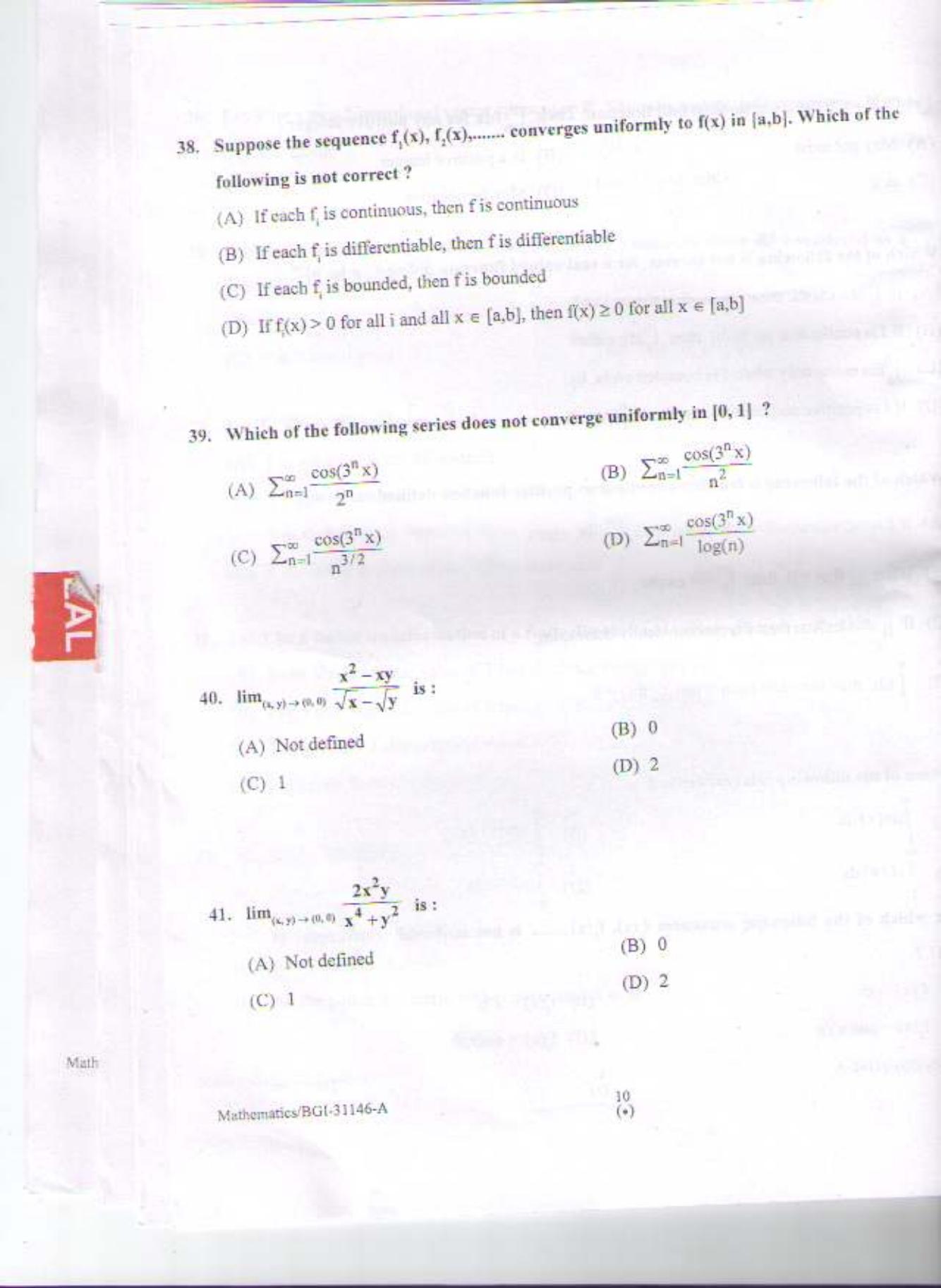 PU CET PG 2015: MSc (HS)(Mathematics) Question Paper - Page 9