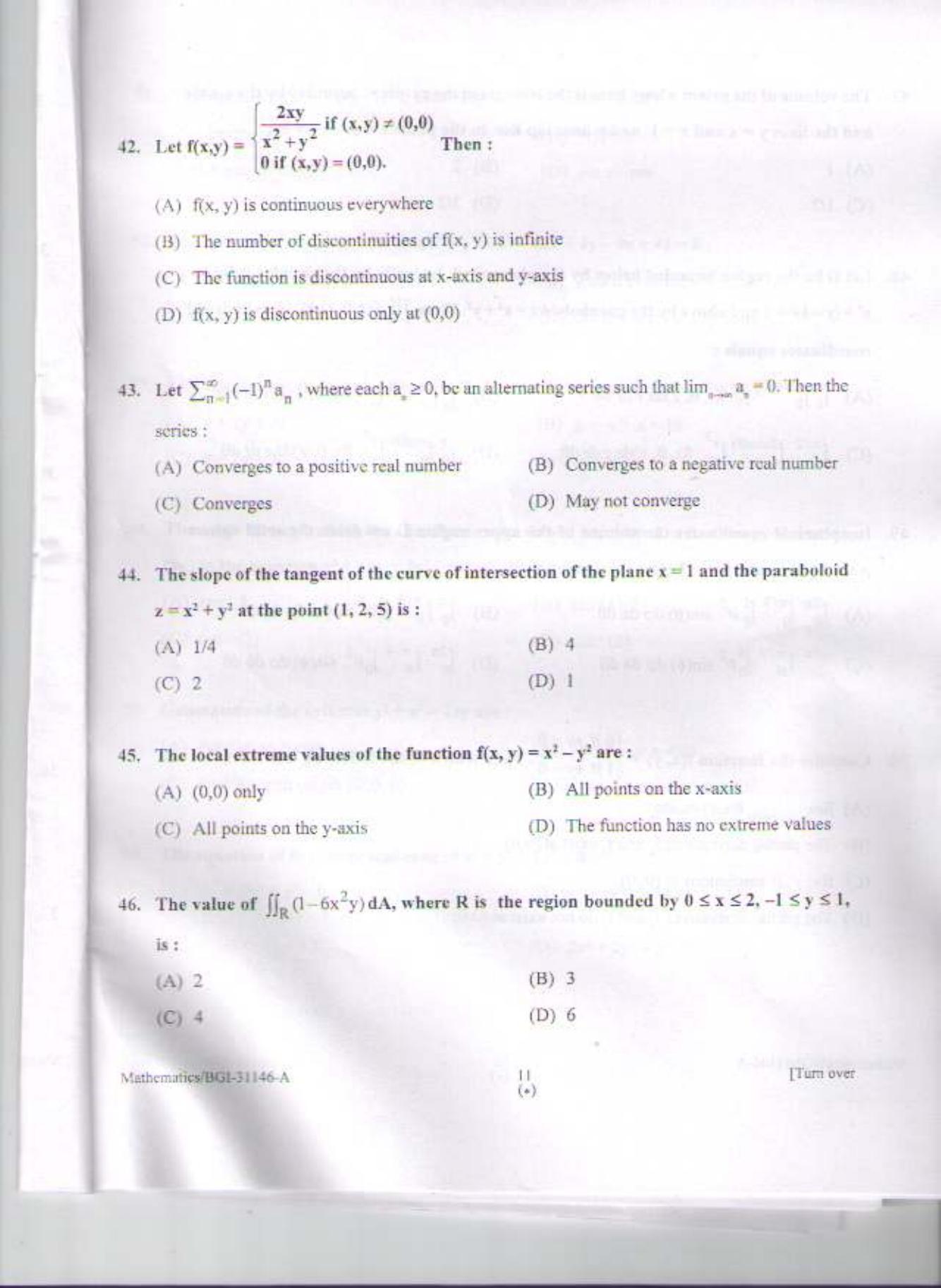 PU CET PG 2015: MSc (HS)(Mathematics) Question Paper - Page 10