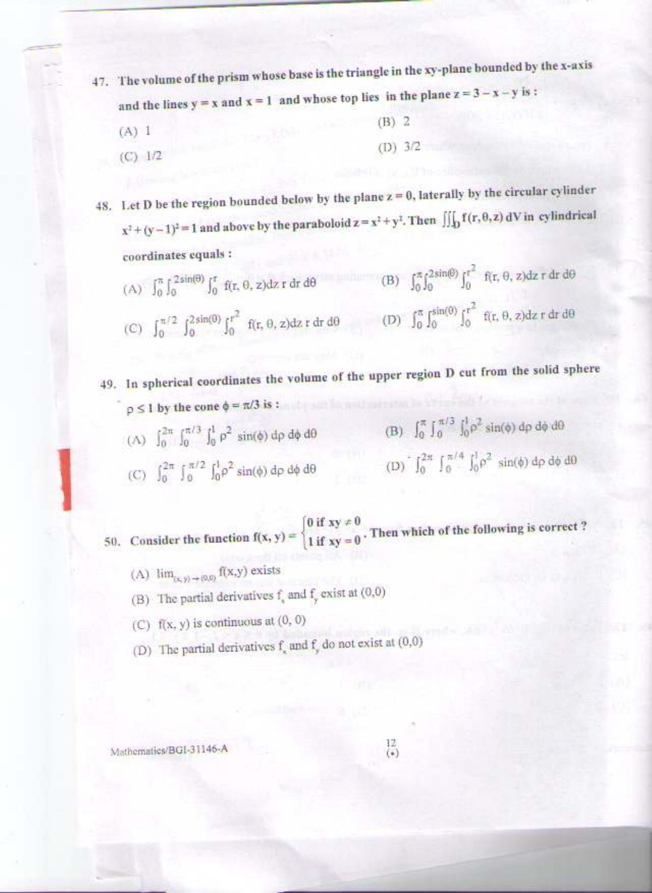 PU CET PG 2015: MSc (HS)(Mathematics) Question Paper - Page 11