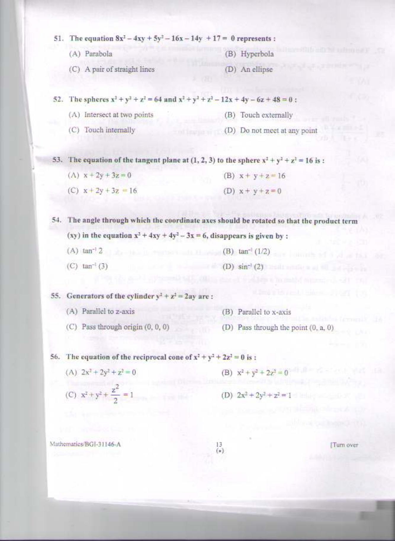 PU CET PG 2015: MSc (HS)(Mathematics) Question Paper - Page 12