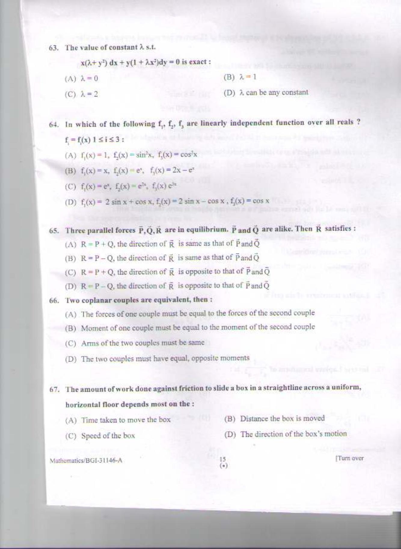 PU CET PG 2015: MSc (HS)(Mathematics) Question Paper - Page 14