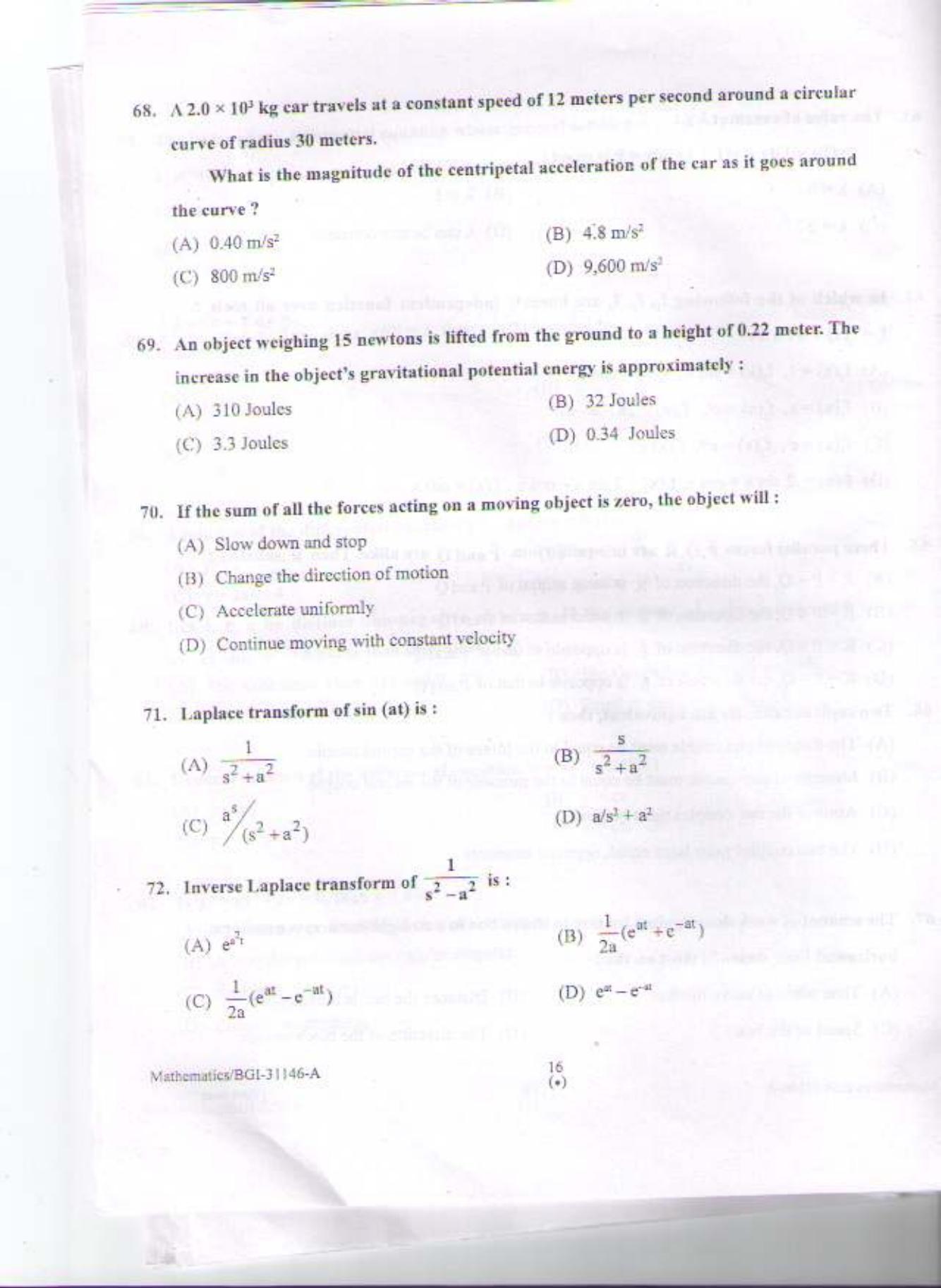 PU CET PG 2015: MSc (HS)(Mathematics) Question Paper - Page 15