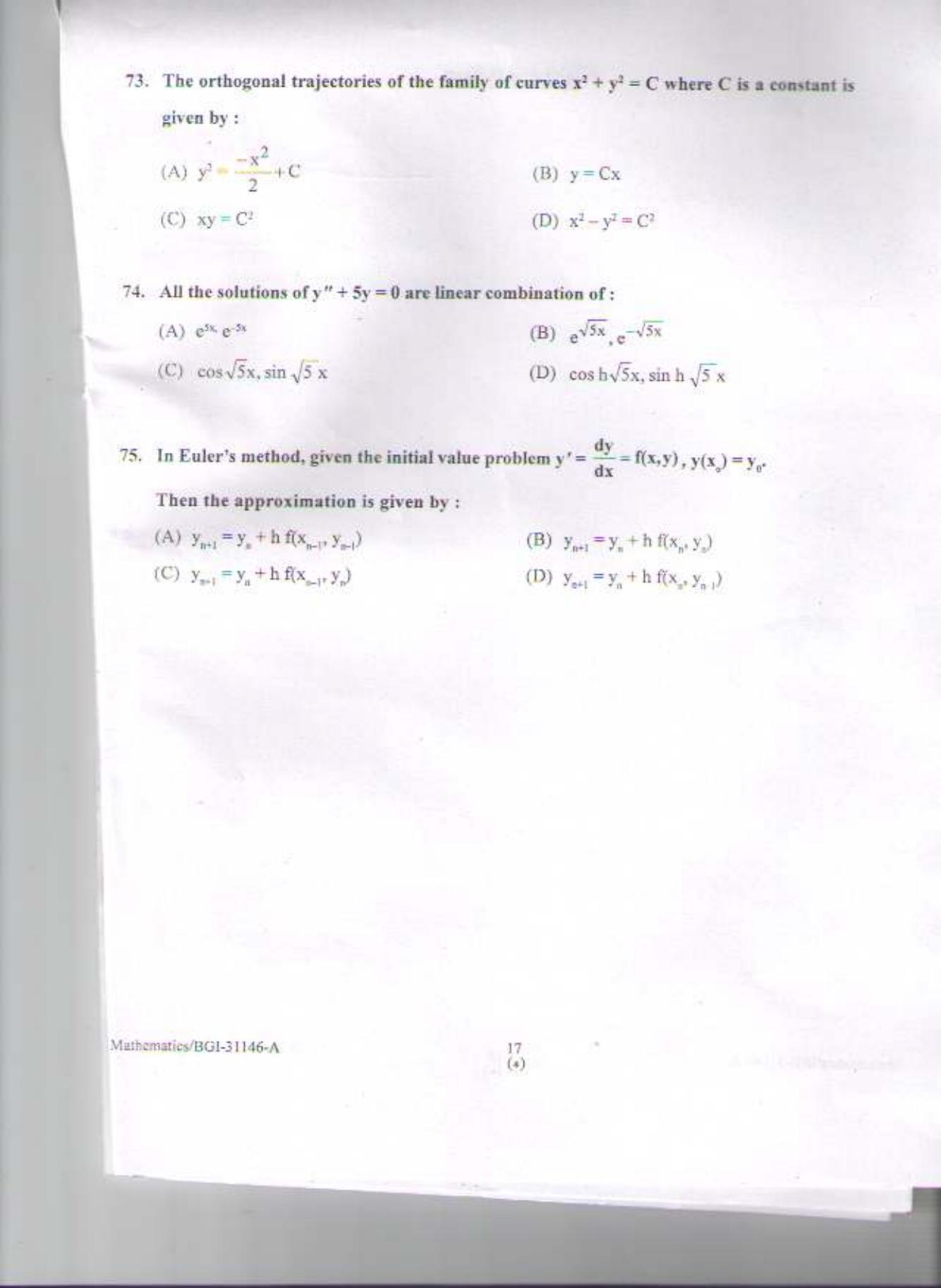 PU CET PG 2015: MSc (HS)(Mathematics) Question Paper - Page 16