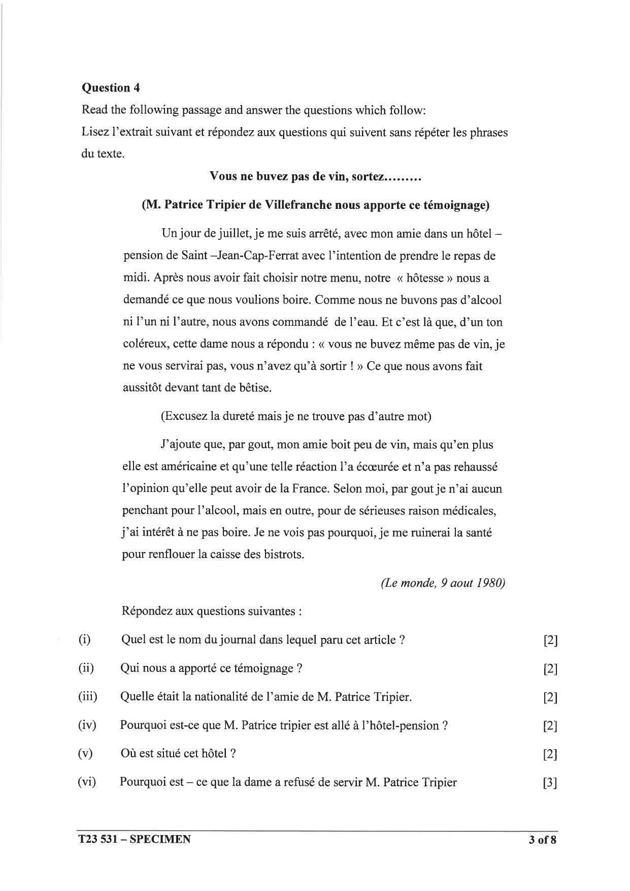 ICSE Class 10 French (Group 3) Sample Paper 2023 - Page 3