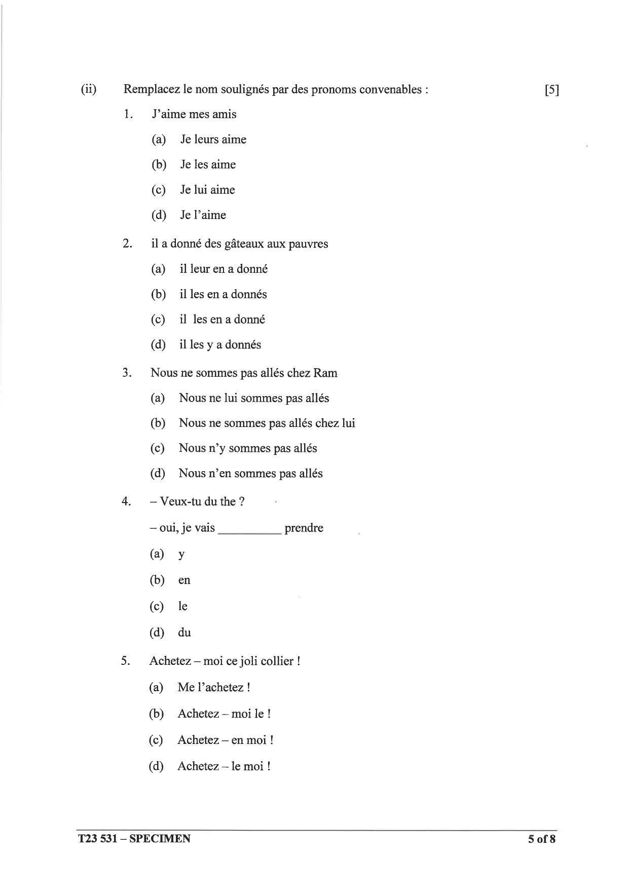 ICSE Class 10 French (Group 3) Sample Paper 2023 - Page 5