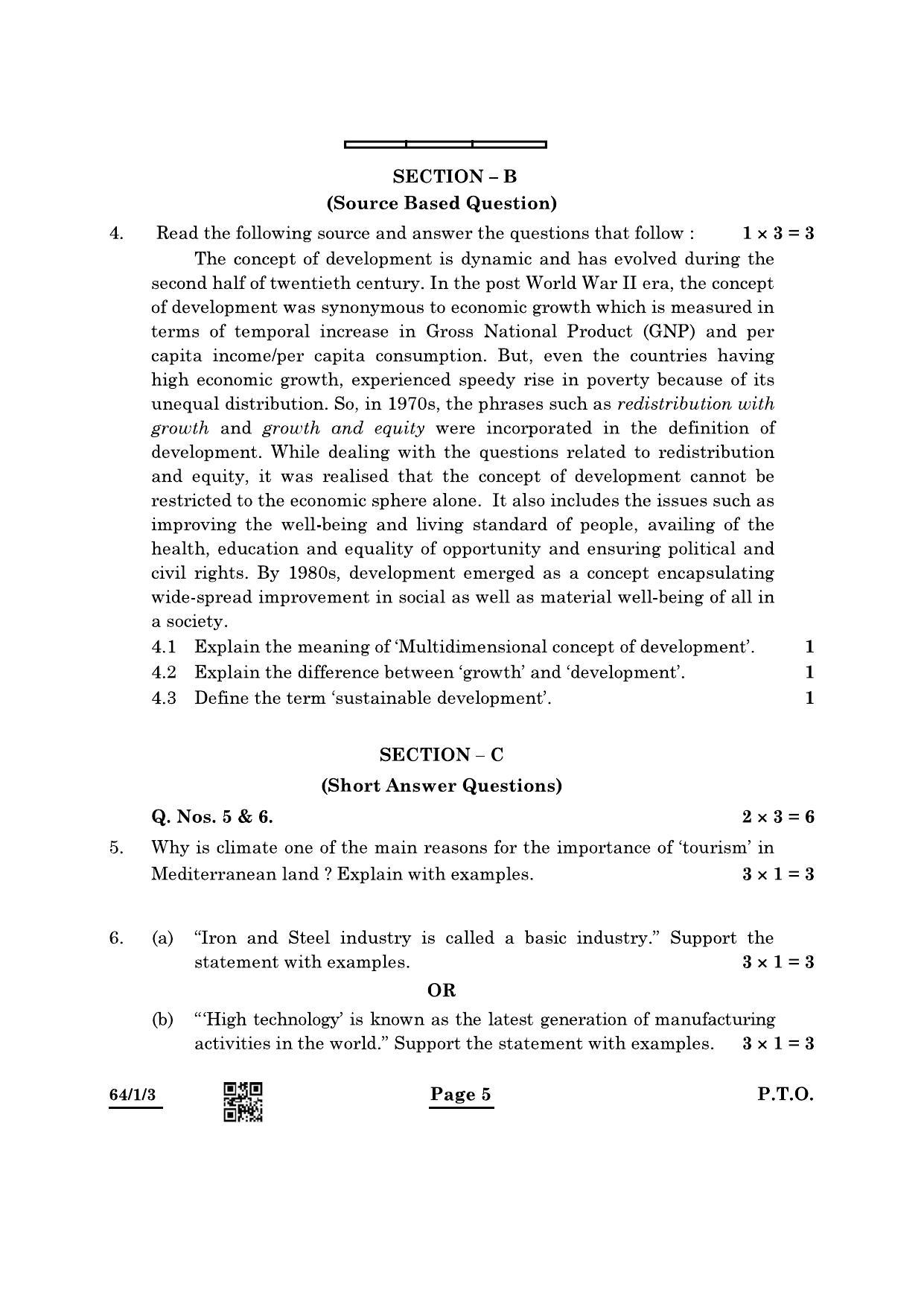 CBSE Class 12 64-1-3 Geography 2022 Question Paper - Page 5