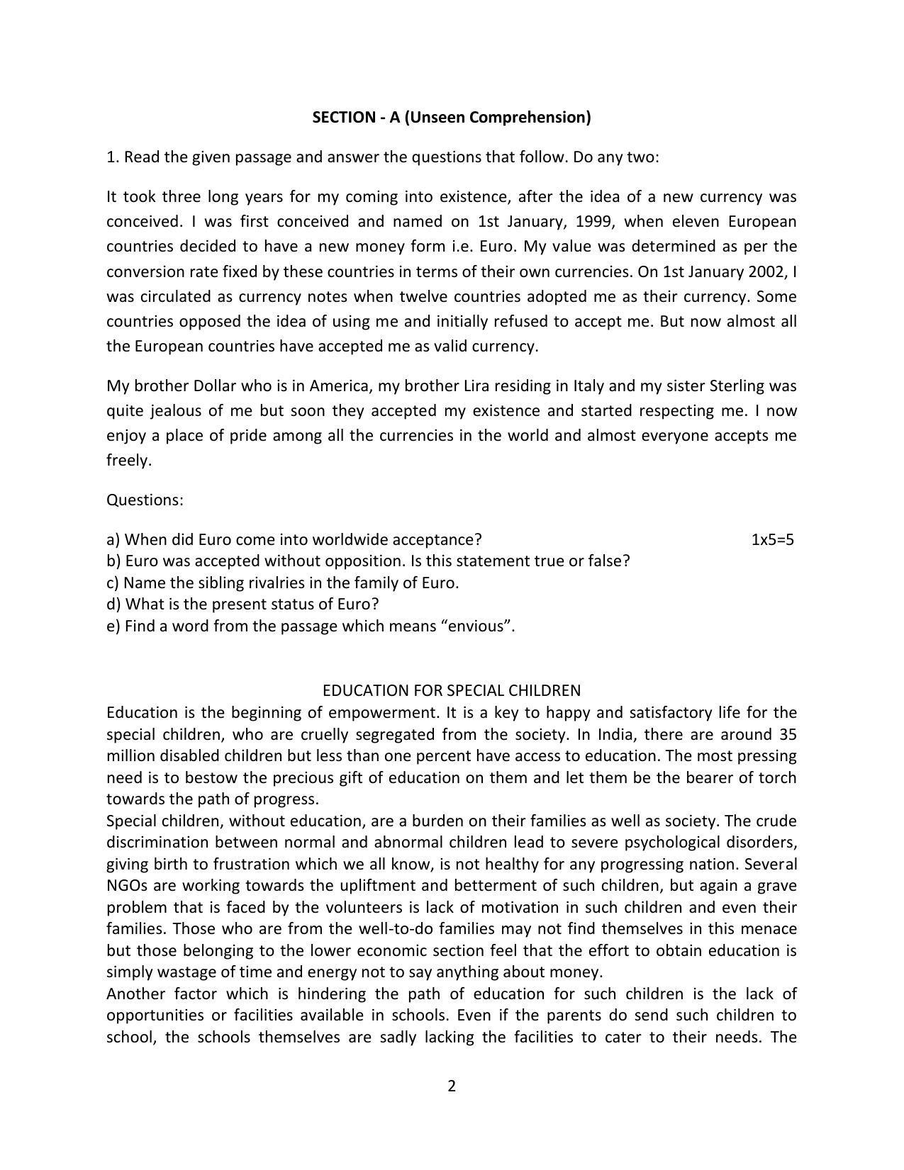 Haryana Board Class 10 English Code B Sample Papers - Page 2