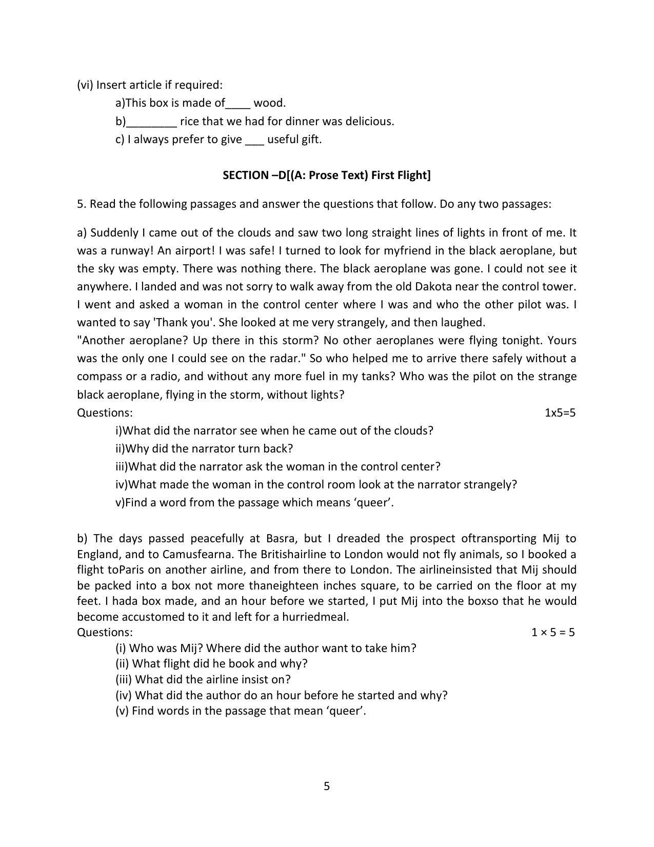 Haryana Board Class 10 English Code B Sample Papers - Page 5