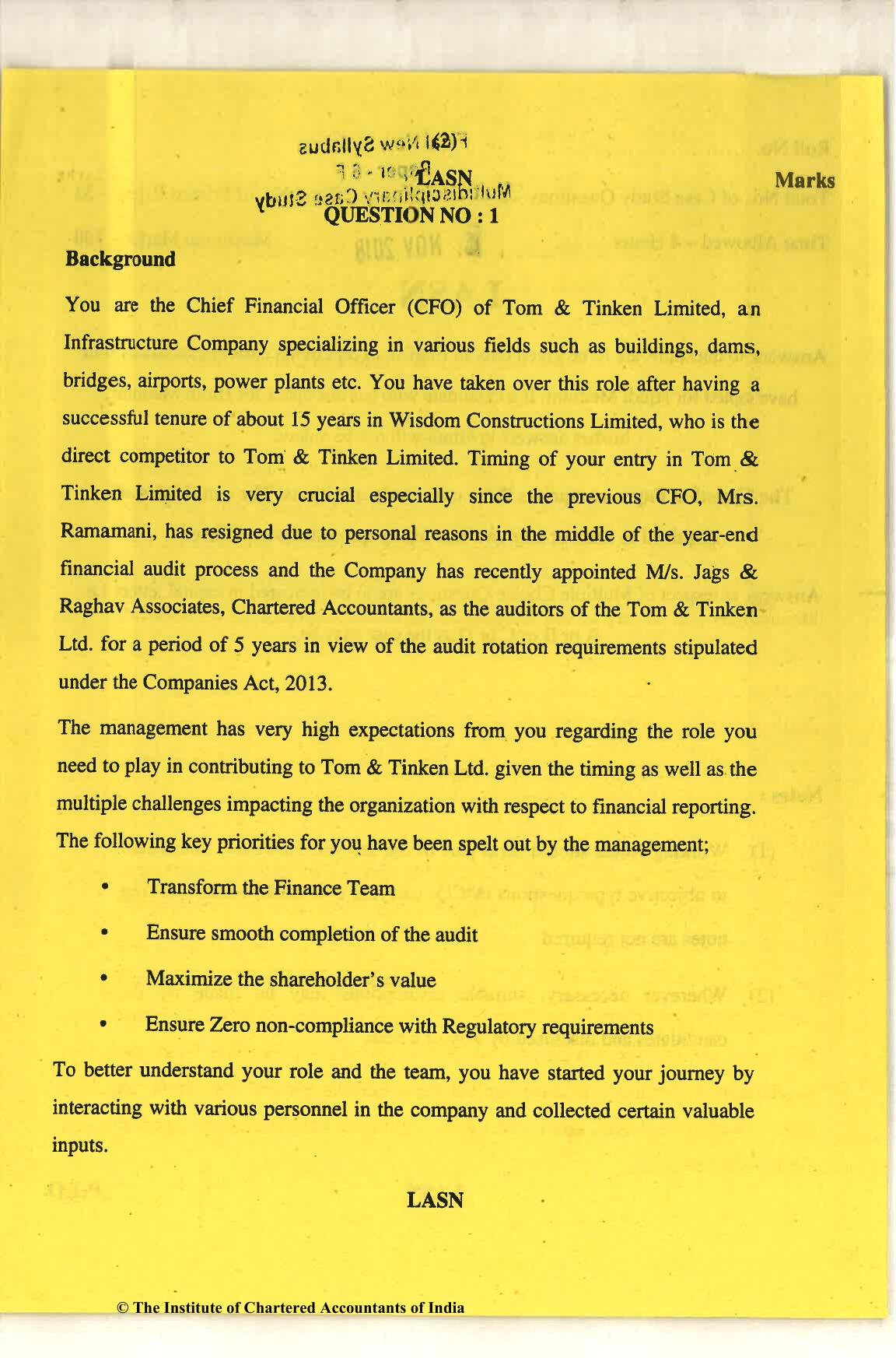 CA Final Nov 2018 Question Paper - Paper 6F – Multidisciplinary Case Study - Page 2