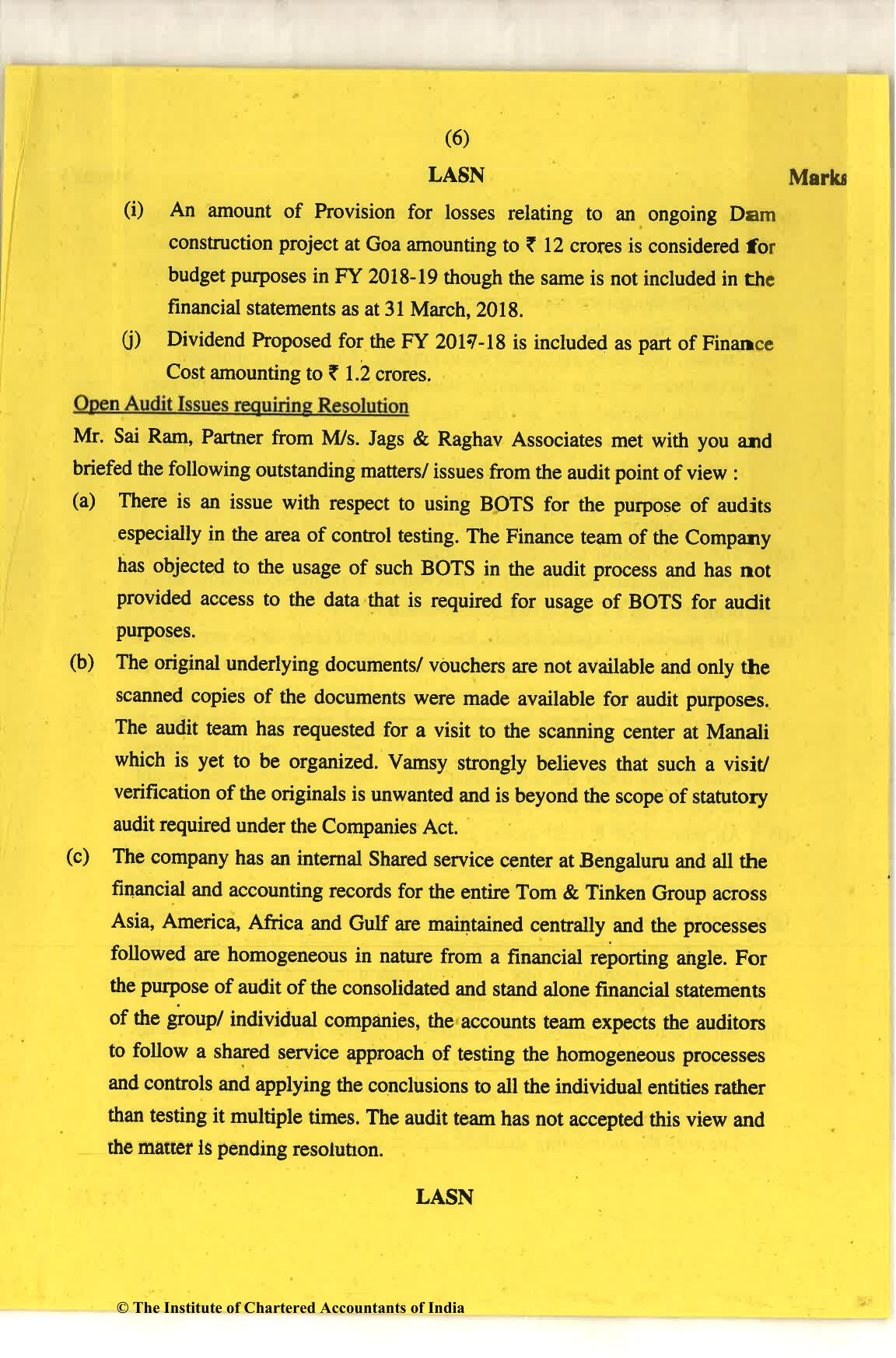 CA Final Nov 2018 Question Paper - Paper 6F – Multidisciplinary Case Study - Page 6