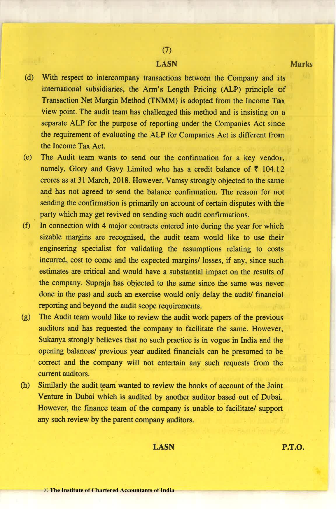 CA Final Nov 2018 Question Paper - Paper 6F – Multidisciplinary Case Study - Page 7