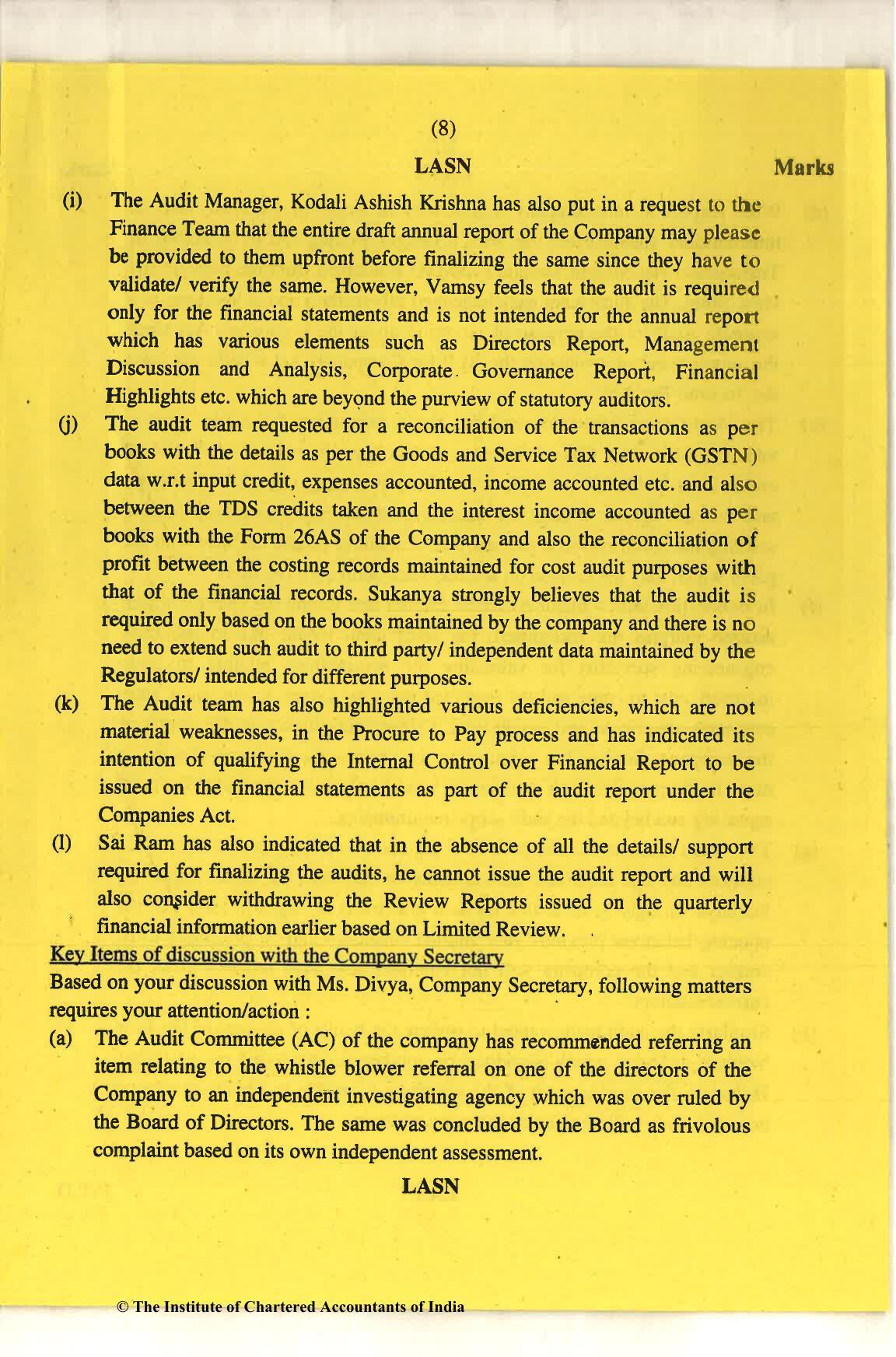 CA Final Nov 2018 Question Paper - Paper 6F – Multidisciplinary Case Study - Page 8