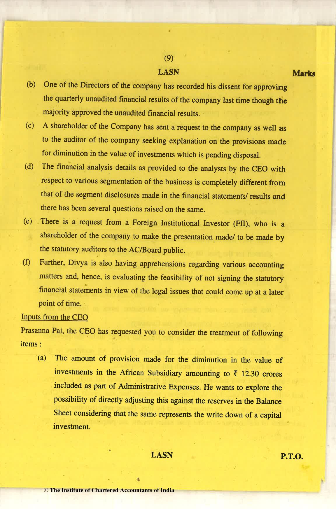 CA Final Nov 2018 Question Paper - Paper 6F – Multidisciplinary Case Study - Page 9
