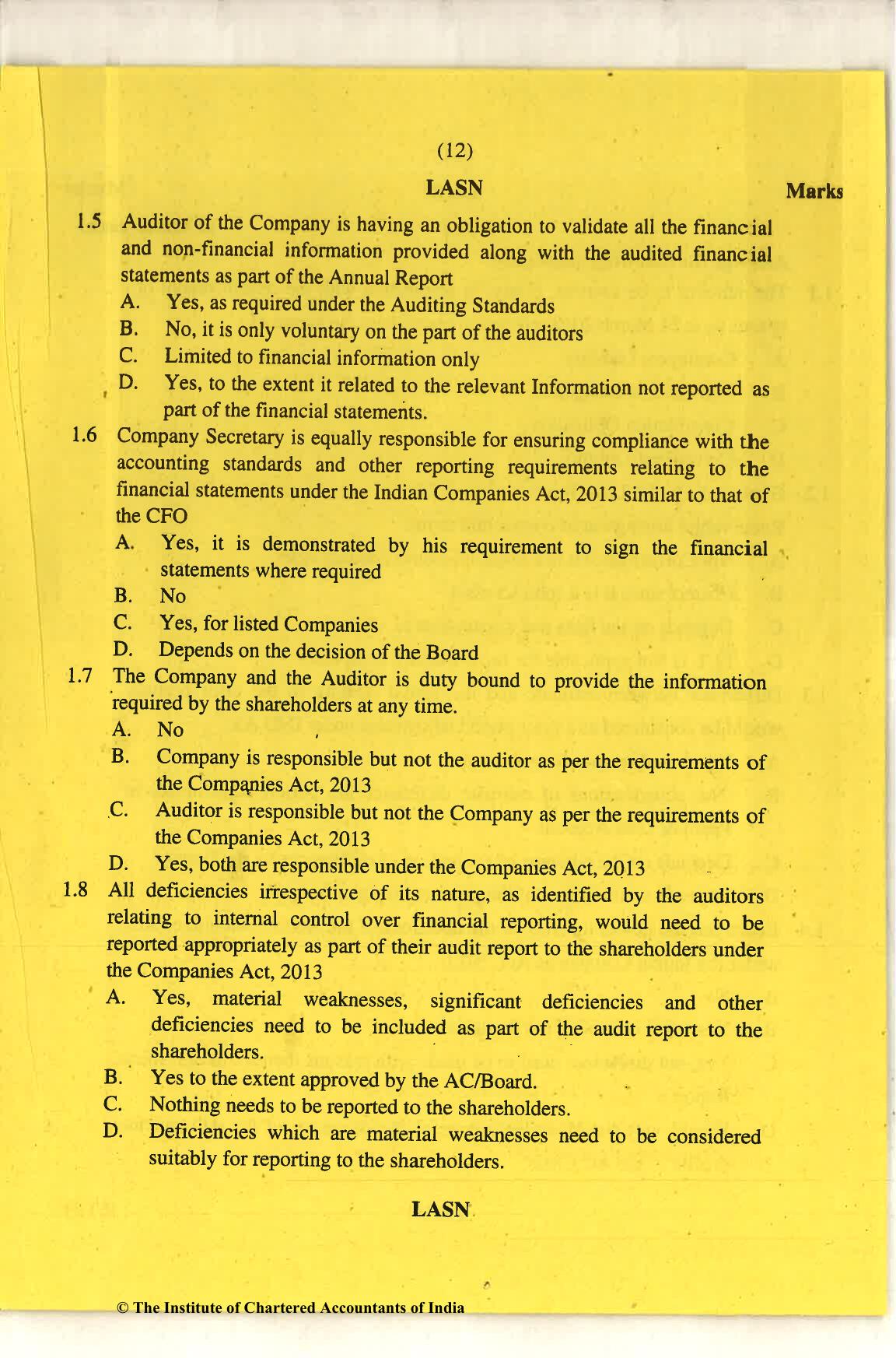 CA Final Nov 2018 Question Paper - Paper 6F – Multidisciplinary Case Study - Page 12