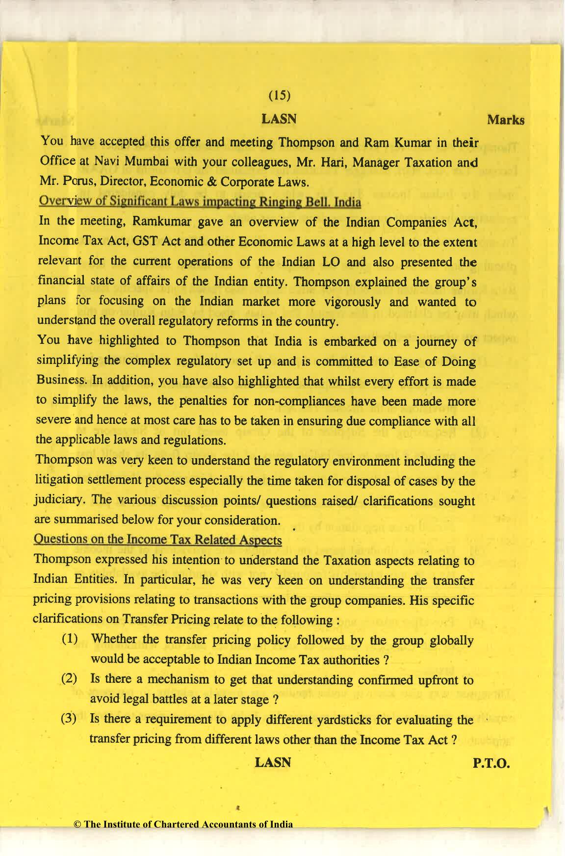 CA Final Nov 2018 Question Paper - Paper 6F – Multidisciplinary Case Study - Page 15