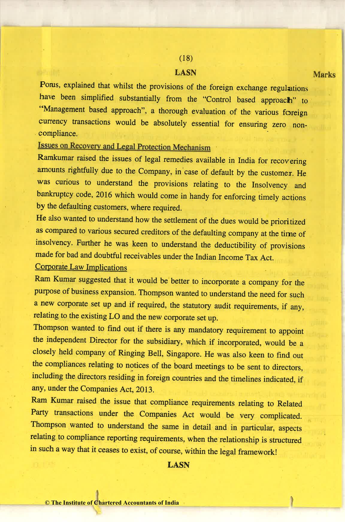 CA Final Nov 2018 Question Paper - Paper 6F – Multidisciplinary Case Study - Page 18