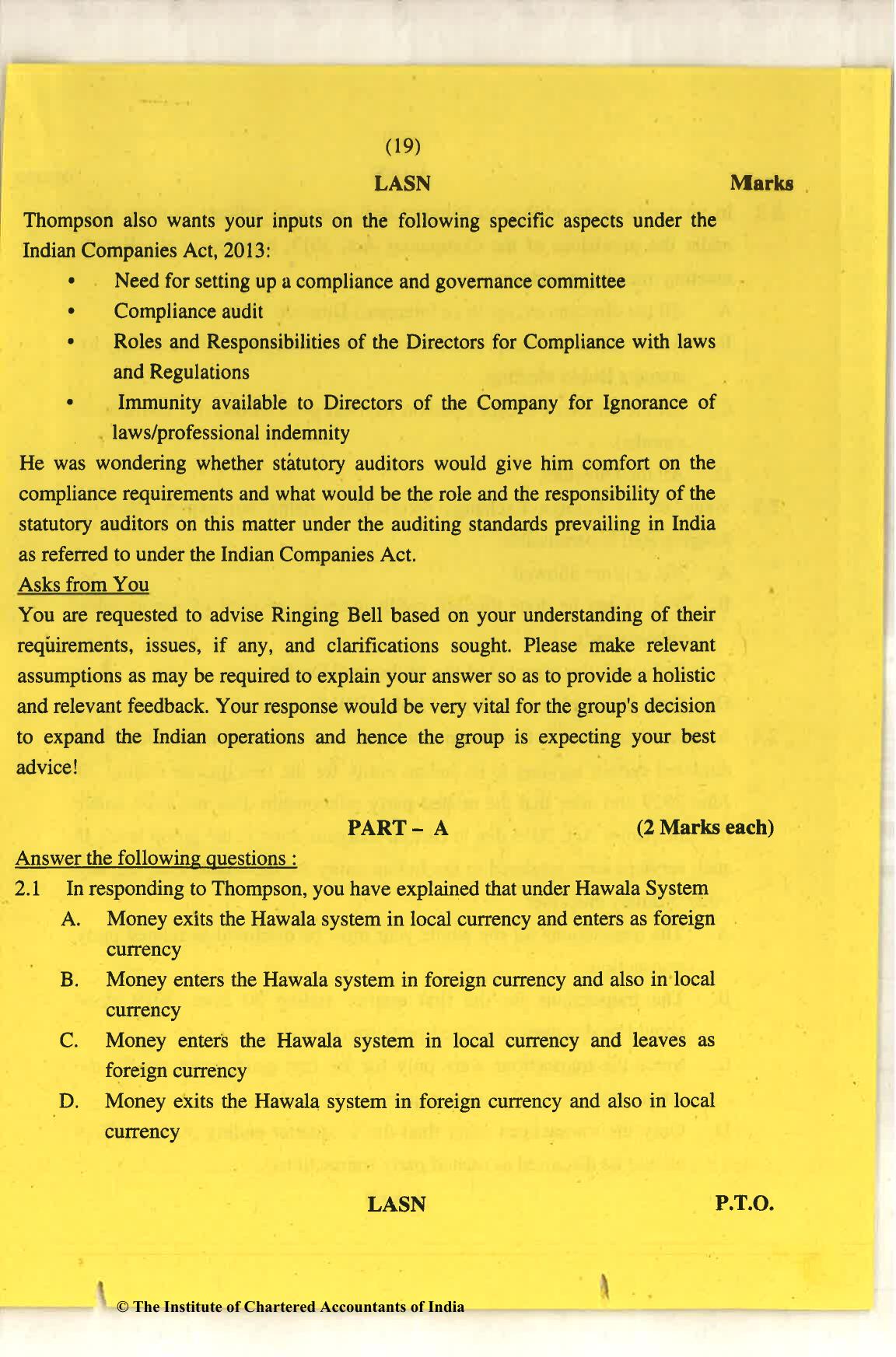 CA Final Nov 2018 Question Paper - Paper 6F – Multidisciplinary Case Study - Page 19