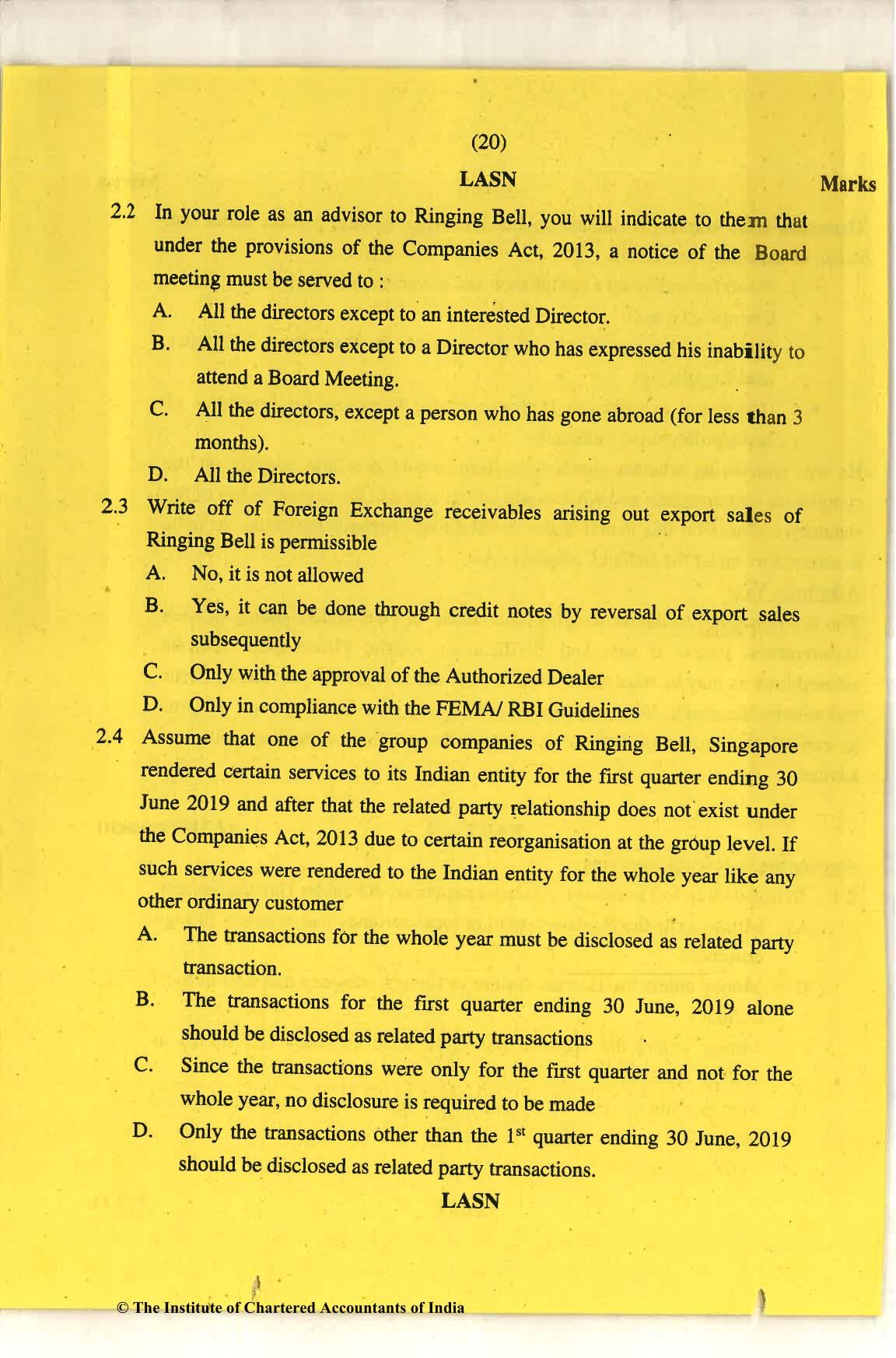 CA Final Nov 2018 Question Paper - Paper 6F – Multidisciplinary Case Study - Page 20