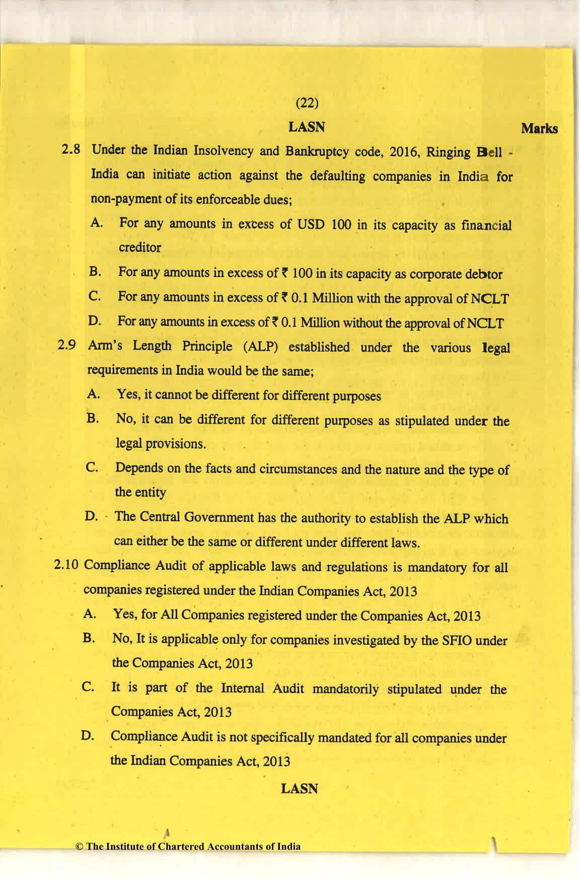 CA Final Nov 2018 Question Paper - Paper 6F – Multidisciplinary Case Study - Page 22