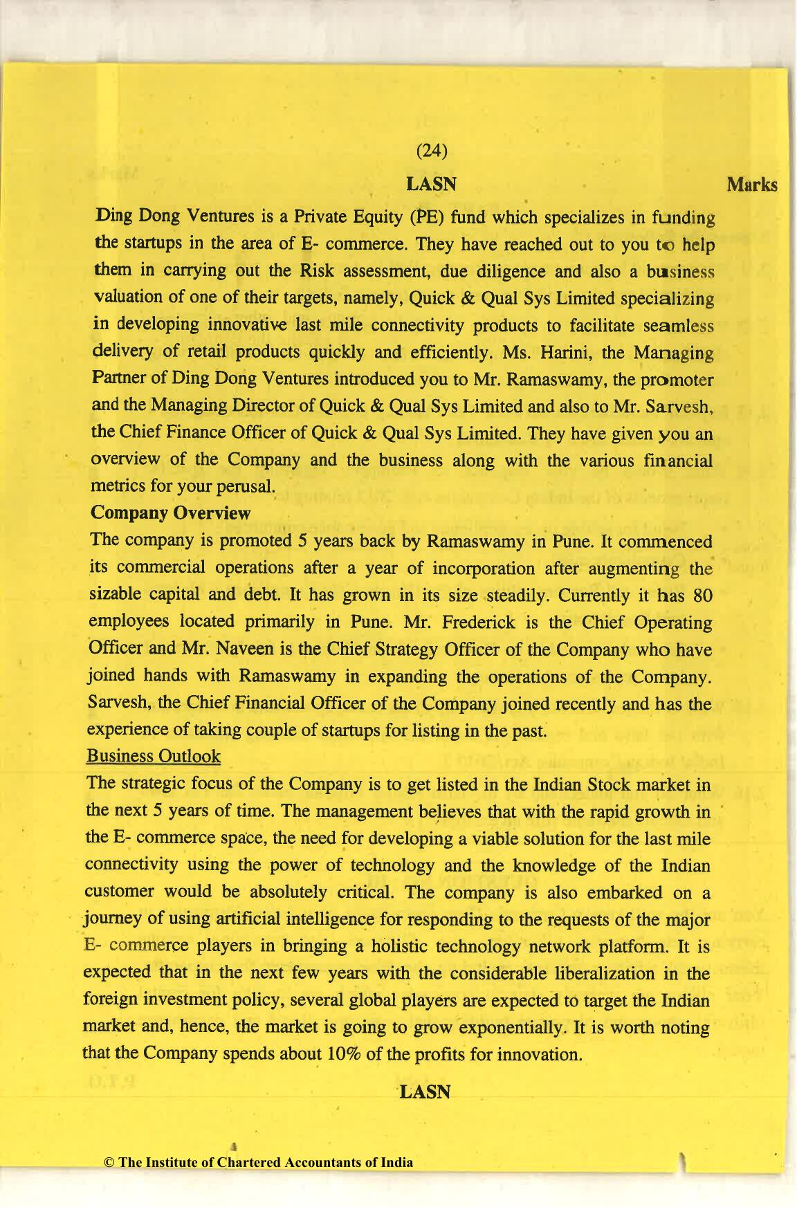 CA Final Nov 2018 Question Paper - Paper 6F – Multidisciplinary Case Study - Page 24