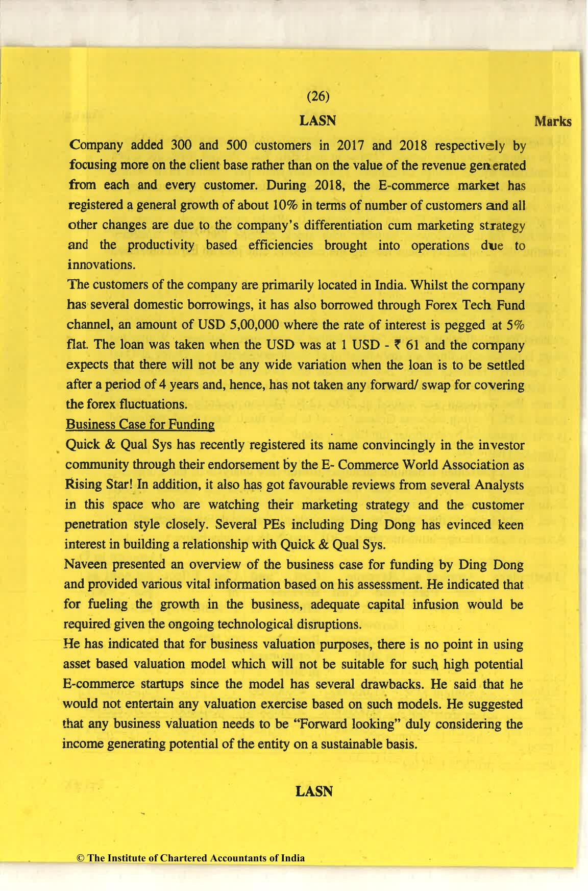 CA Final Nov 2018 Question Paper - Paper 6F – Multidisciplinary Case Study - Page 26