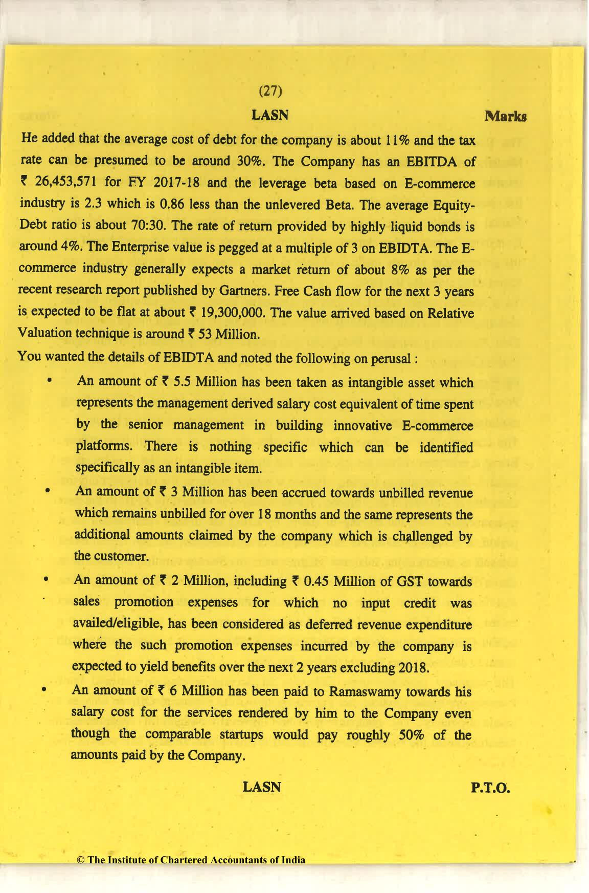 CA Final Nov 2018 Question Paper - Paper 6F – Multidisciplinary Case Study - Page 27