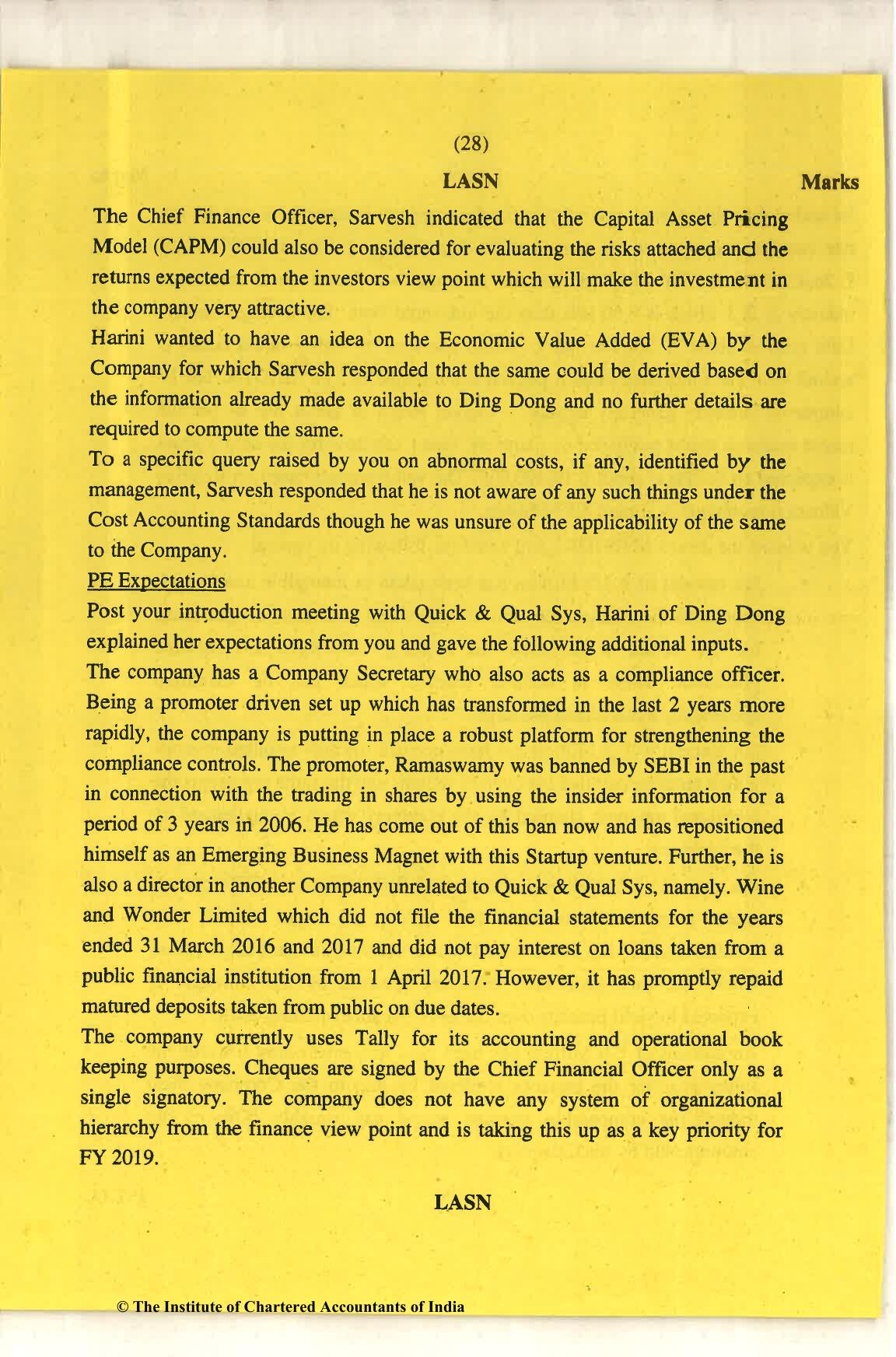 CA Final Nov 2018 Question Paper - Paper 6F – Multidisciplinary Case Study - Page 28