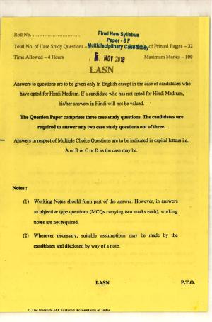 CA Final Nov 2018 Question Paper - Paper 6F – Multidisciplinary Case Study