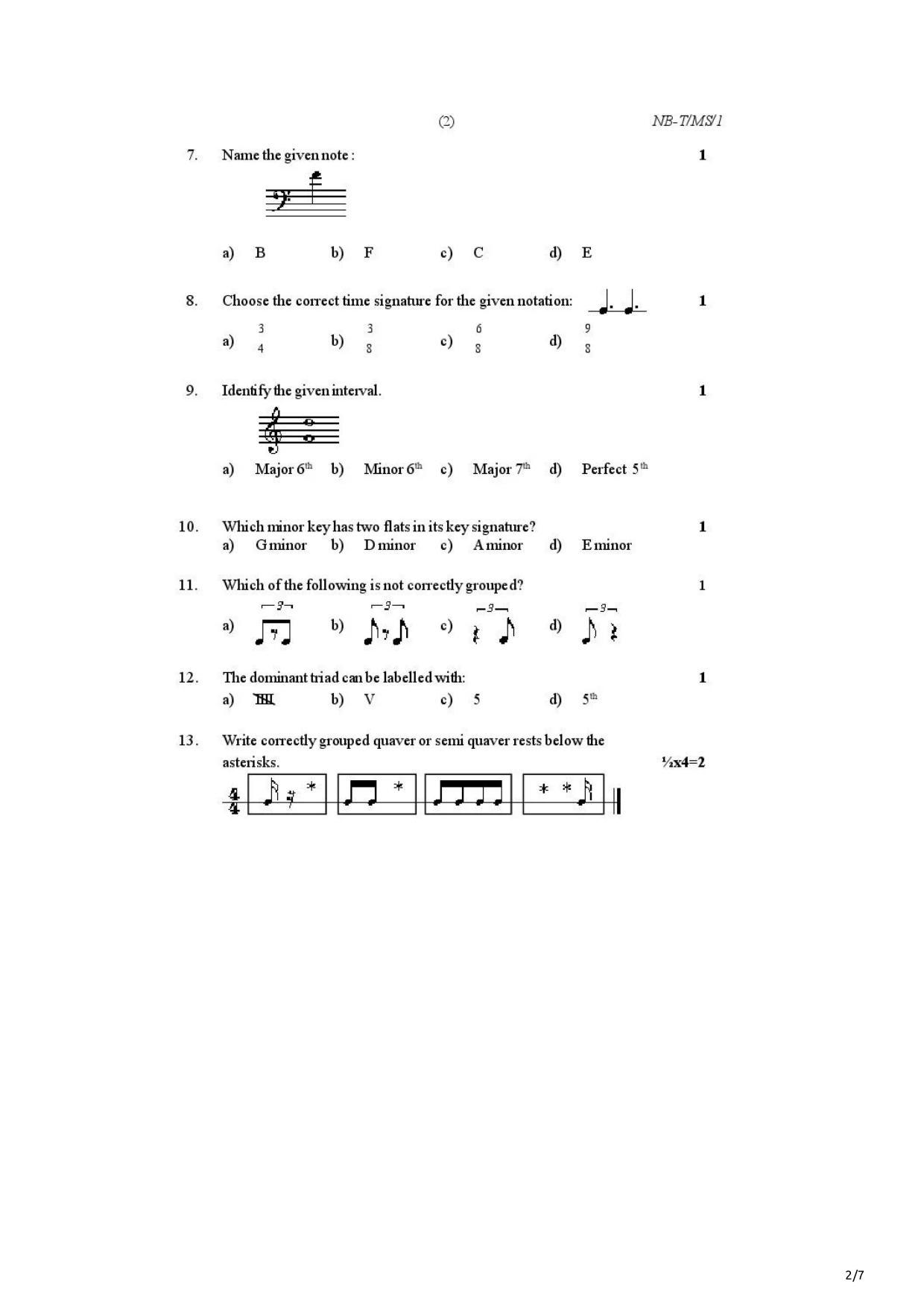 Nagaland Board Class 10 Music 2021 Question Paper - Page 2