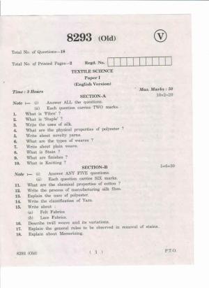 AP Inter 1st Year Textile Science-I (Old) May-2019-Vocational Question Paper