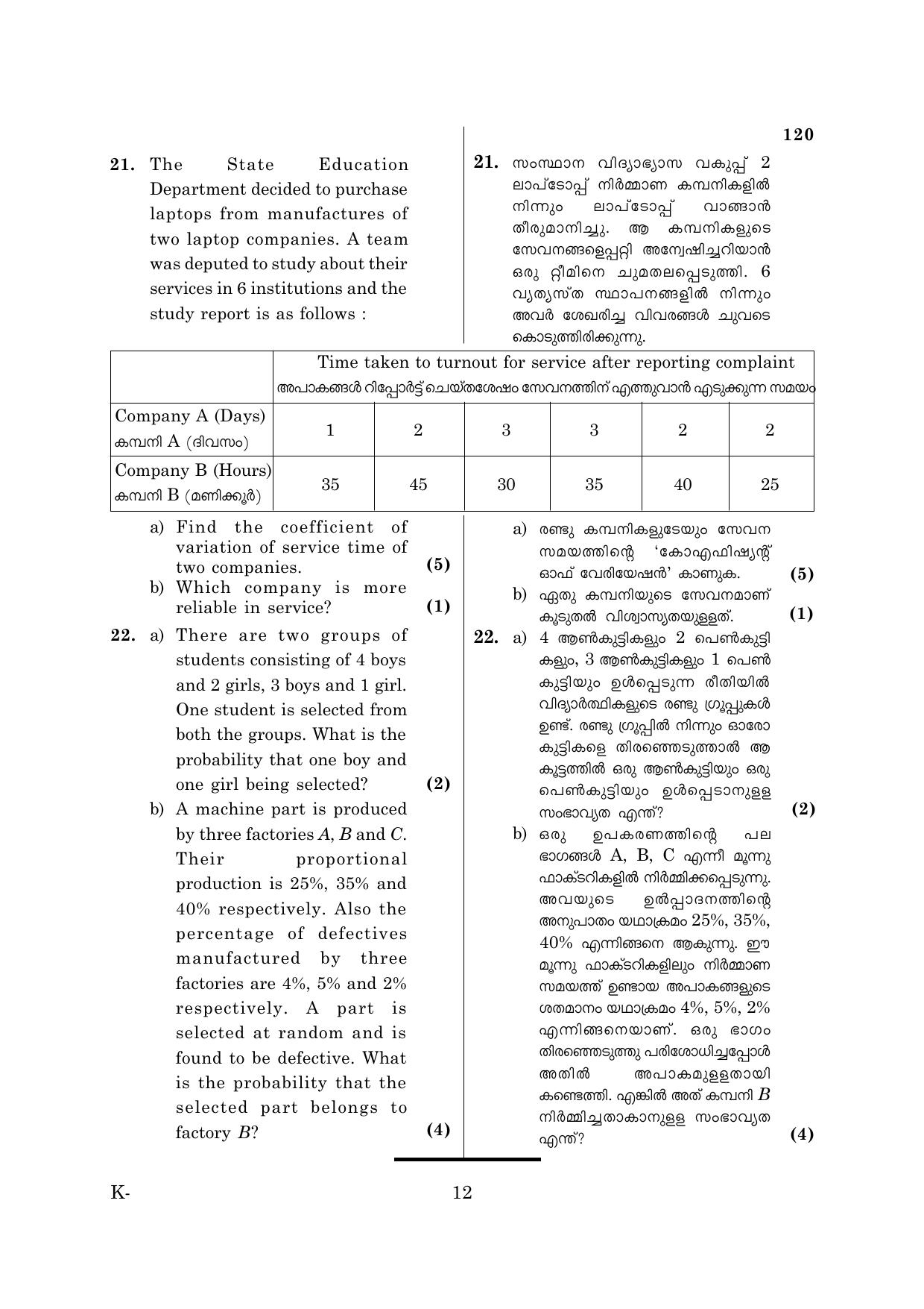 Kerala Plus One 2018  STATISTICS Question Papers - Page 12