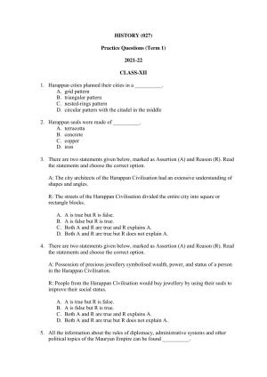 CBSE Class 12 History Term 1 Practice Questions 2021-22