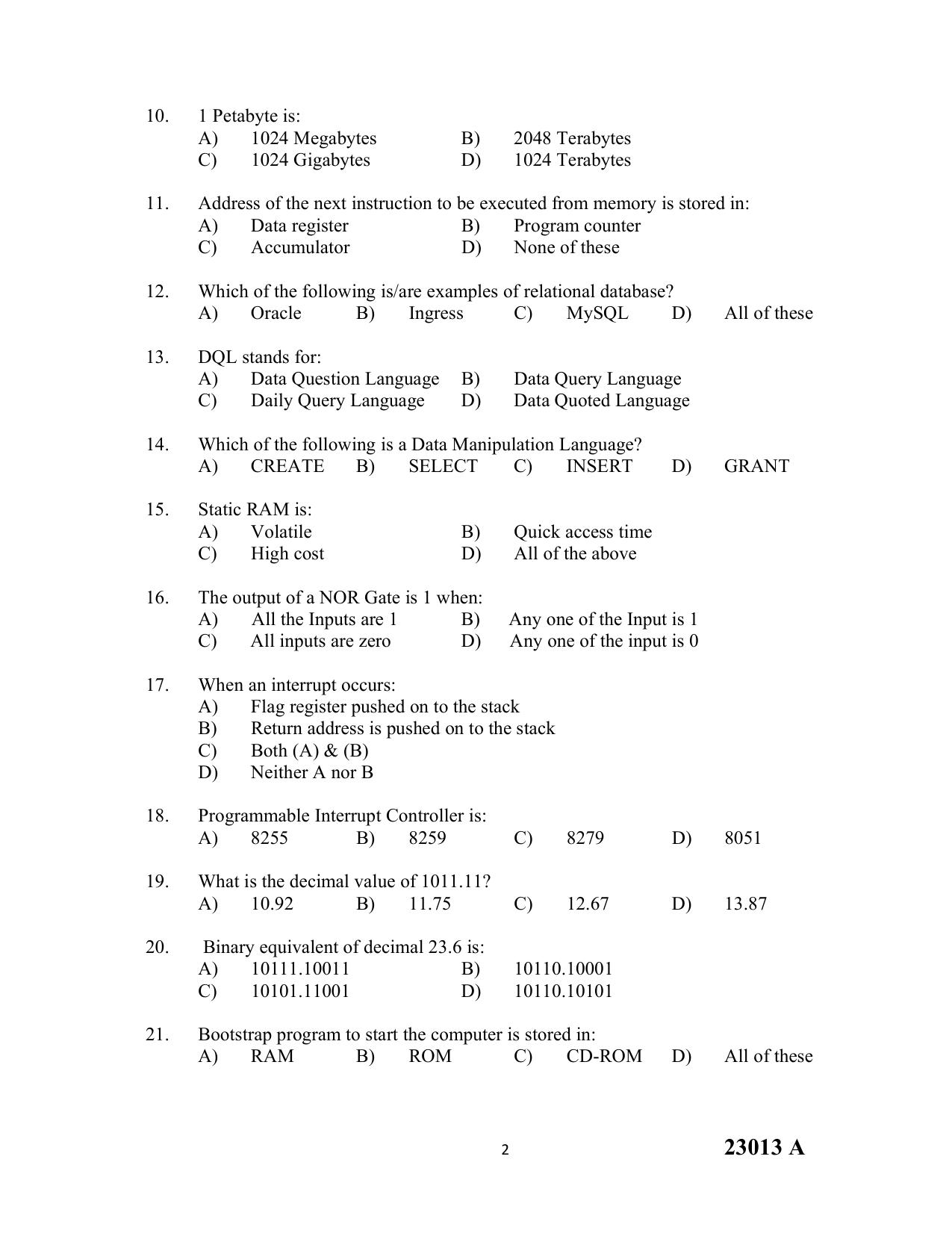 LBS Kerala MCA Entrance Test 2023 Question Paper - Page 2