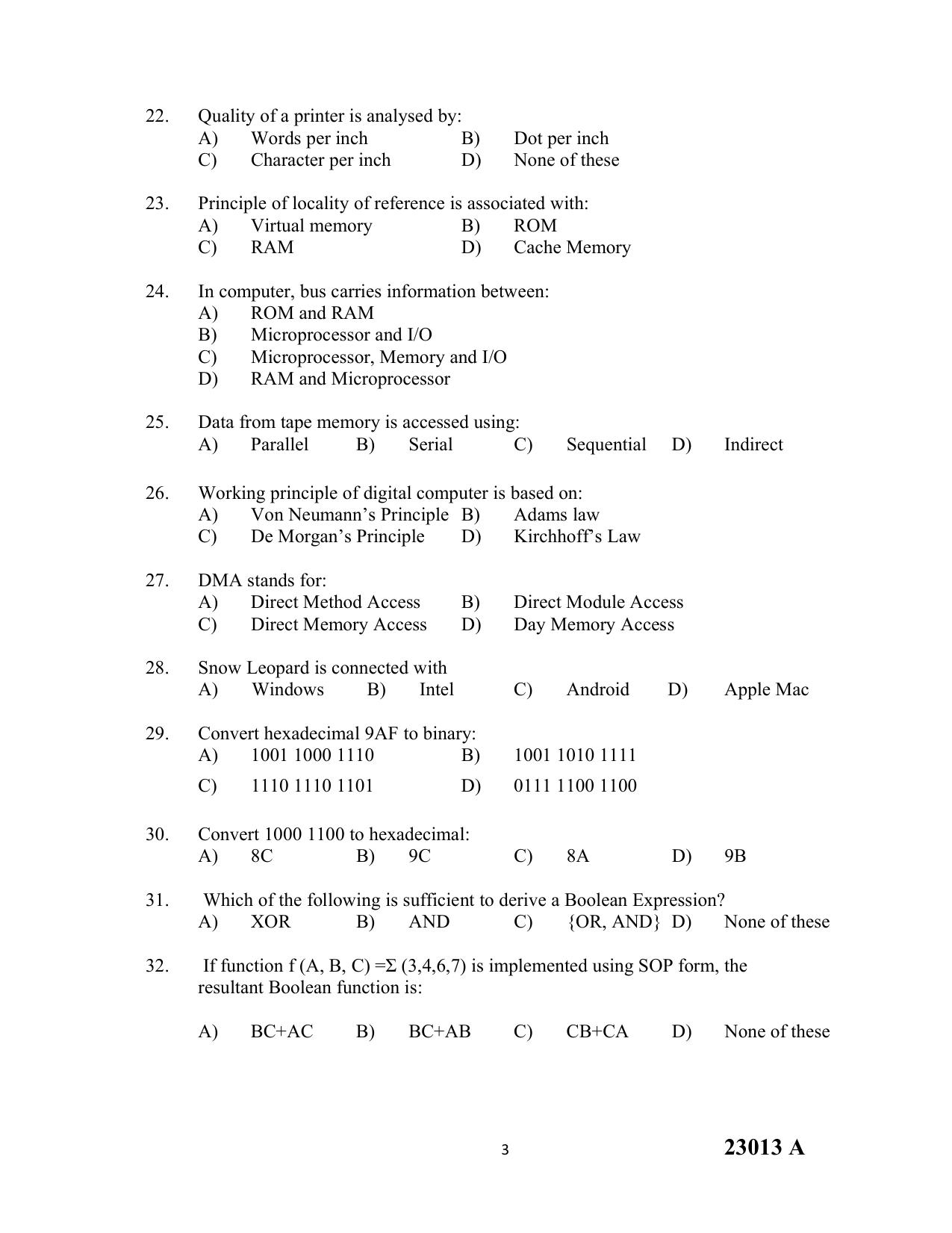 LBS Kerala MCA Entrance Test 2023 Question Paper - Page 3